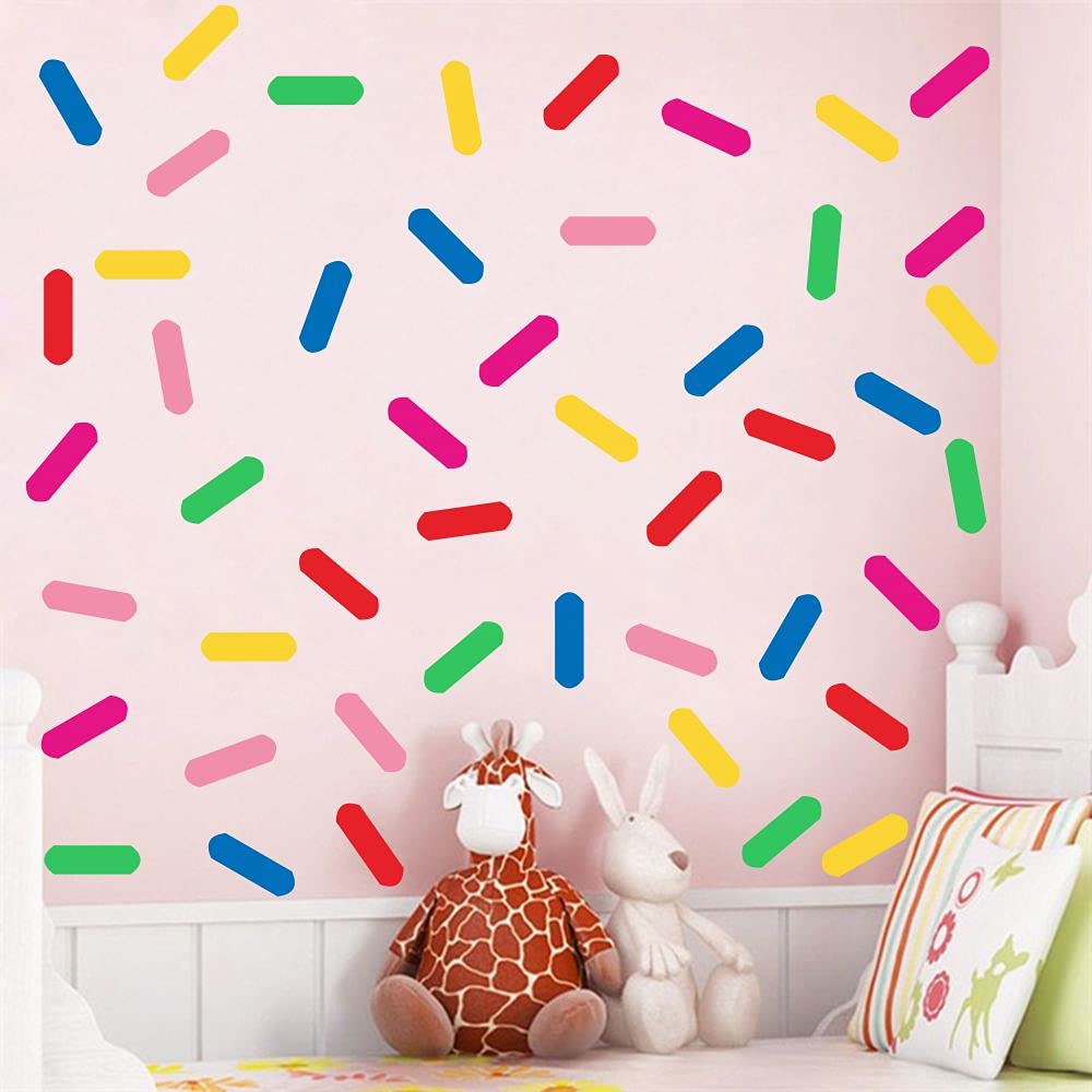 ANFRJJI Rainbow Sprinkles wall decal adds playful color to kids' rooms and is removable.