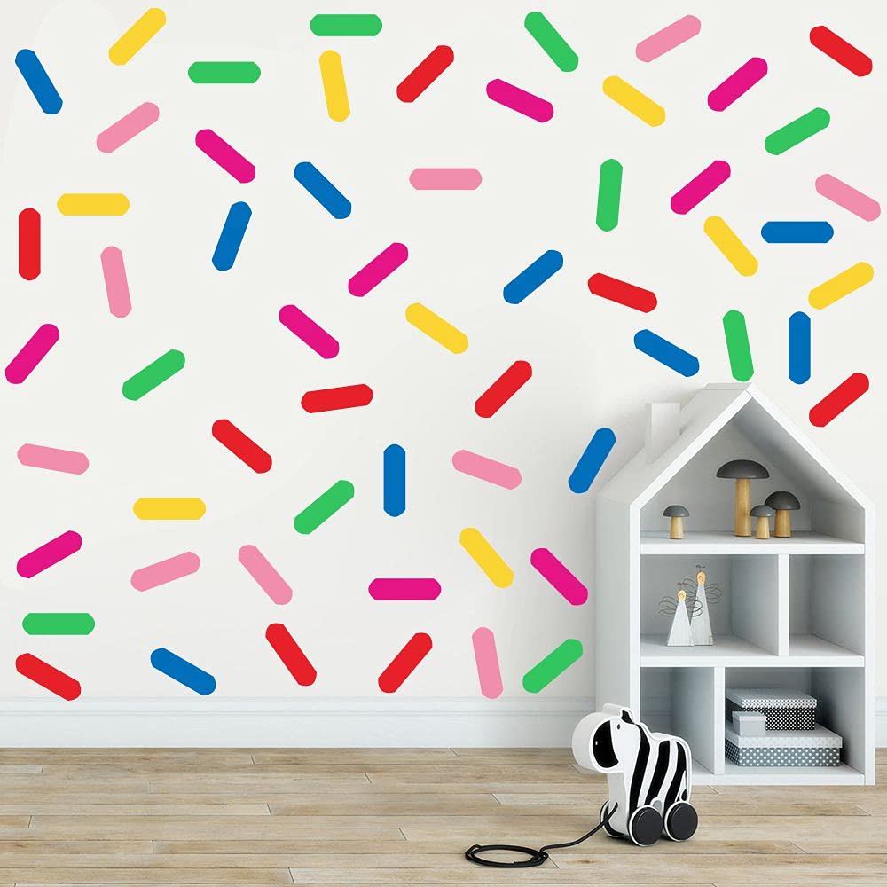 ANFRJJI Rainbow Sprinkles wall decal is removable and suitable for children's spaces.