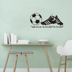 ANFRJJI soccer shoes decal on wall adds dynamic sports decor for a boy's room.