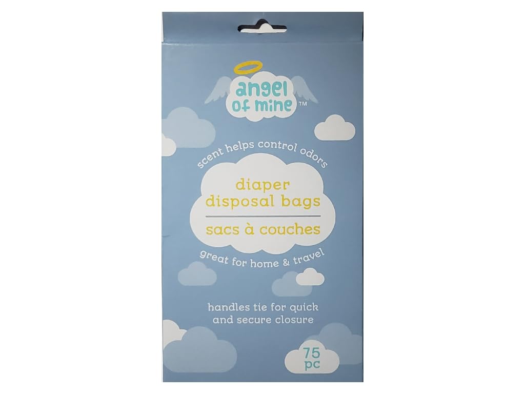 Angel of Mine diaper sacks showing tie closures for secure sealing