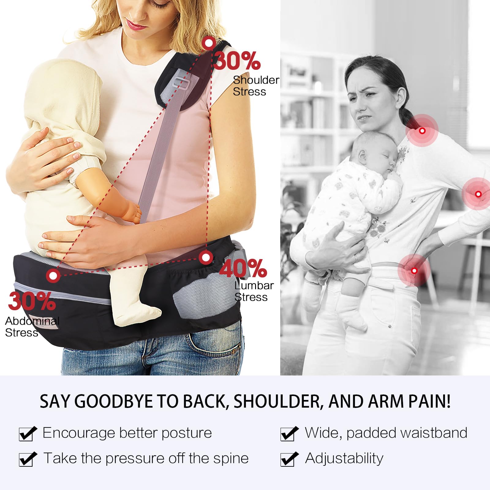 ANGELBB breathable mesh pockets keep bottles and small items accessible.