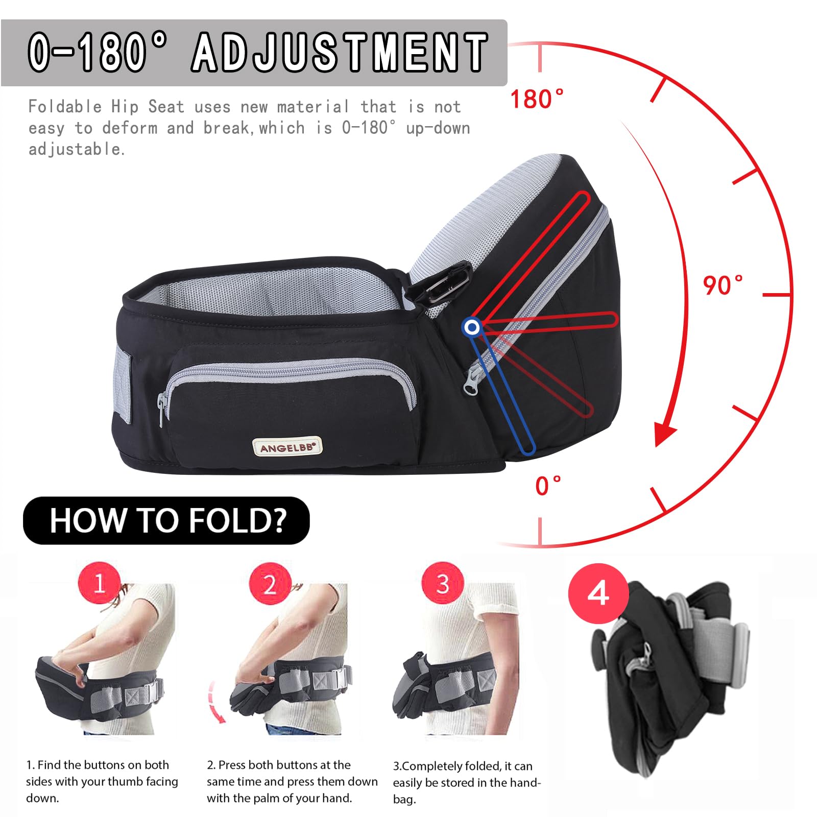 ANGELBB ergonomic shoulder straps reduce hip digging for comfortable carrying.