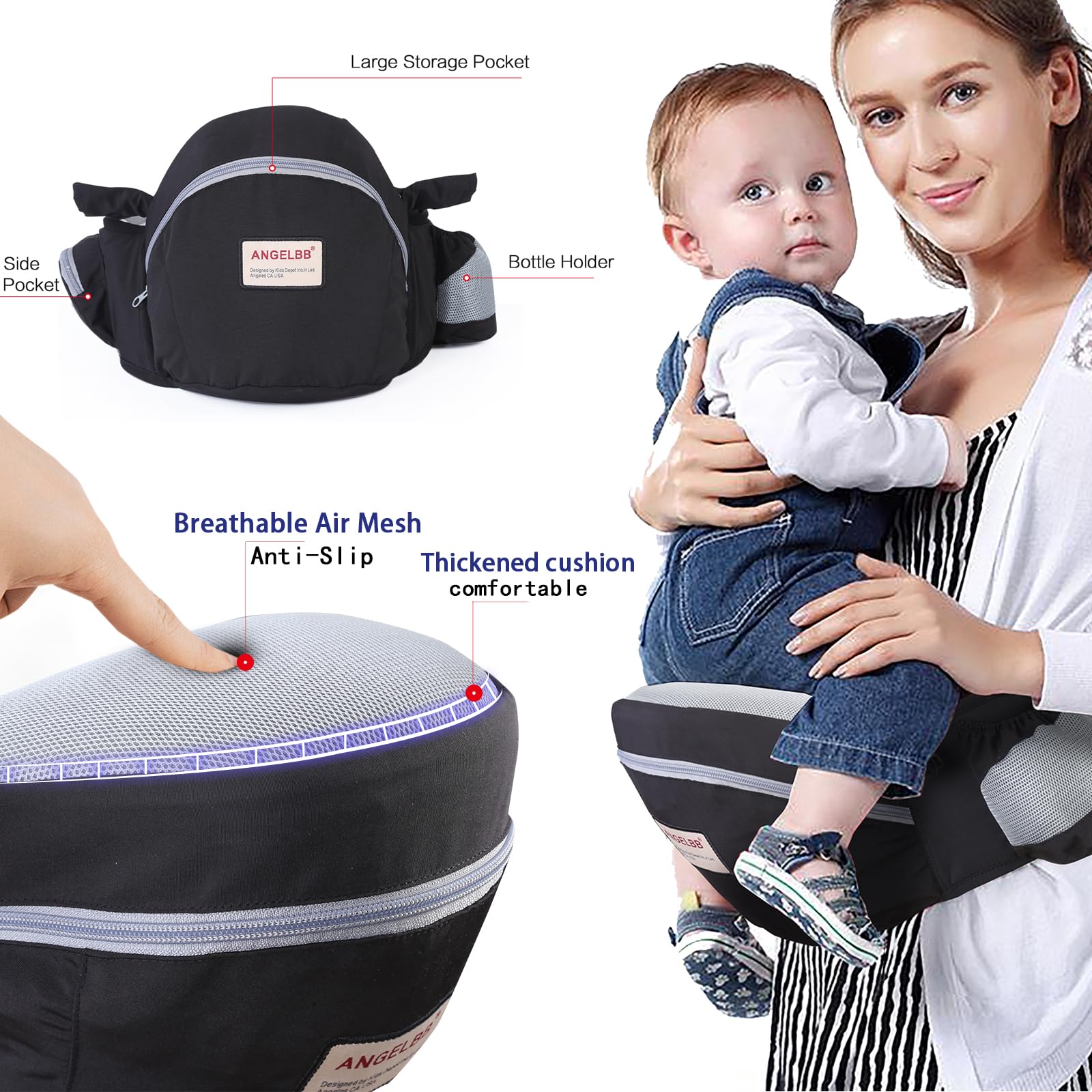 ANGELBB four-in-one carrier modes support feeding, front, face-to-face, and side carry.