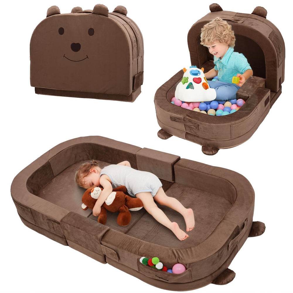ANGELBECKE bear-lounger: cozy toddler travel bed for naps and play.