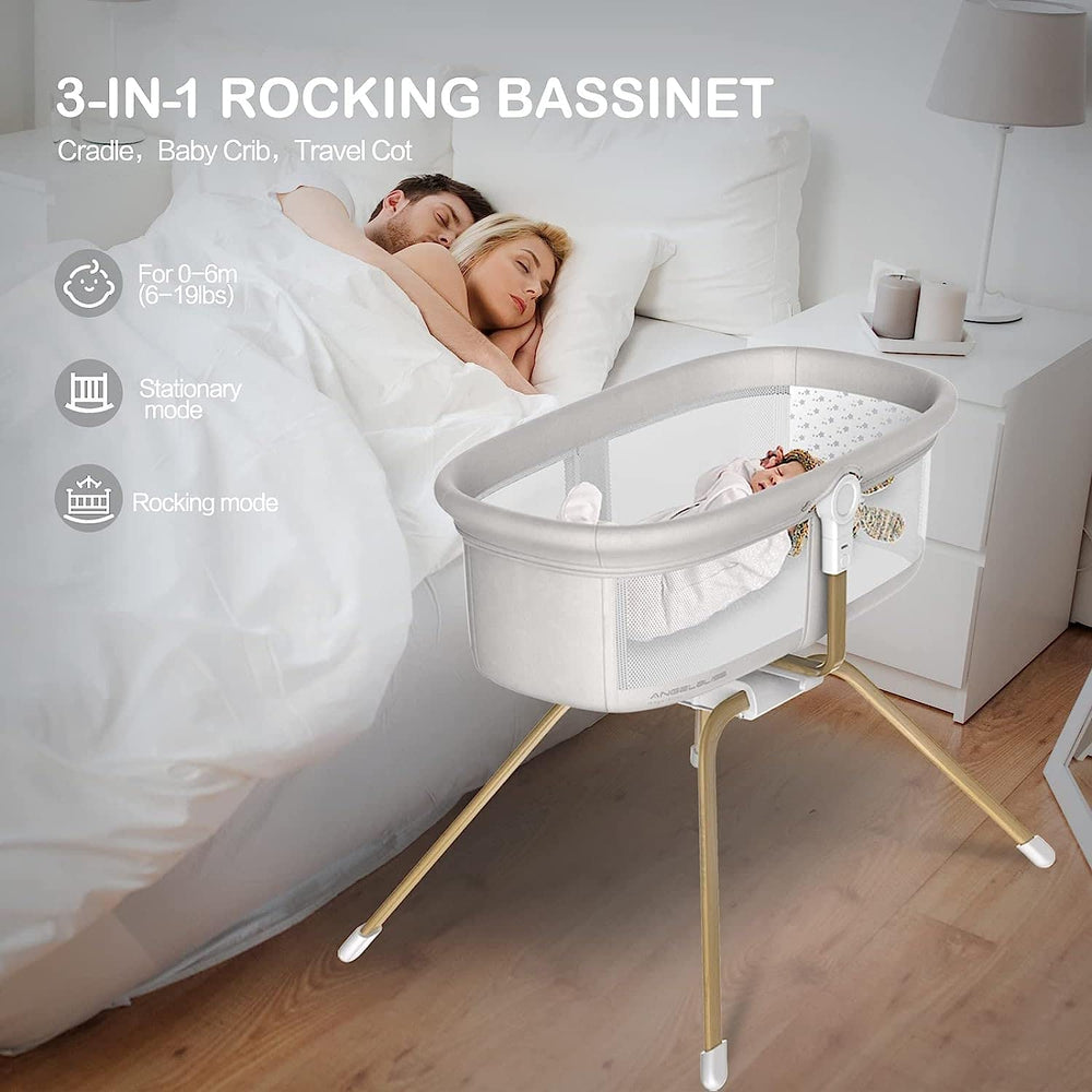 ANGELBLISS aluminum-frame bassinet ensures lightweight stability for everyday use.