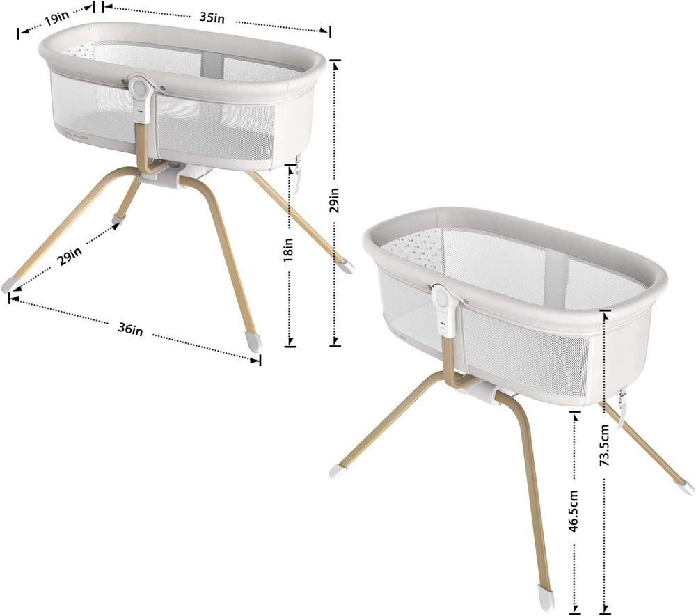 ANGELBLISS quick-assembly bassinet with snap-on legs for effortless setup.