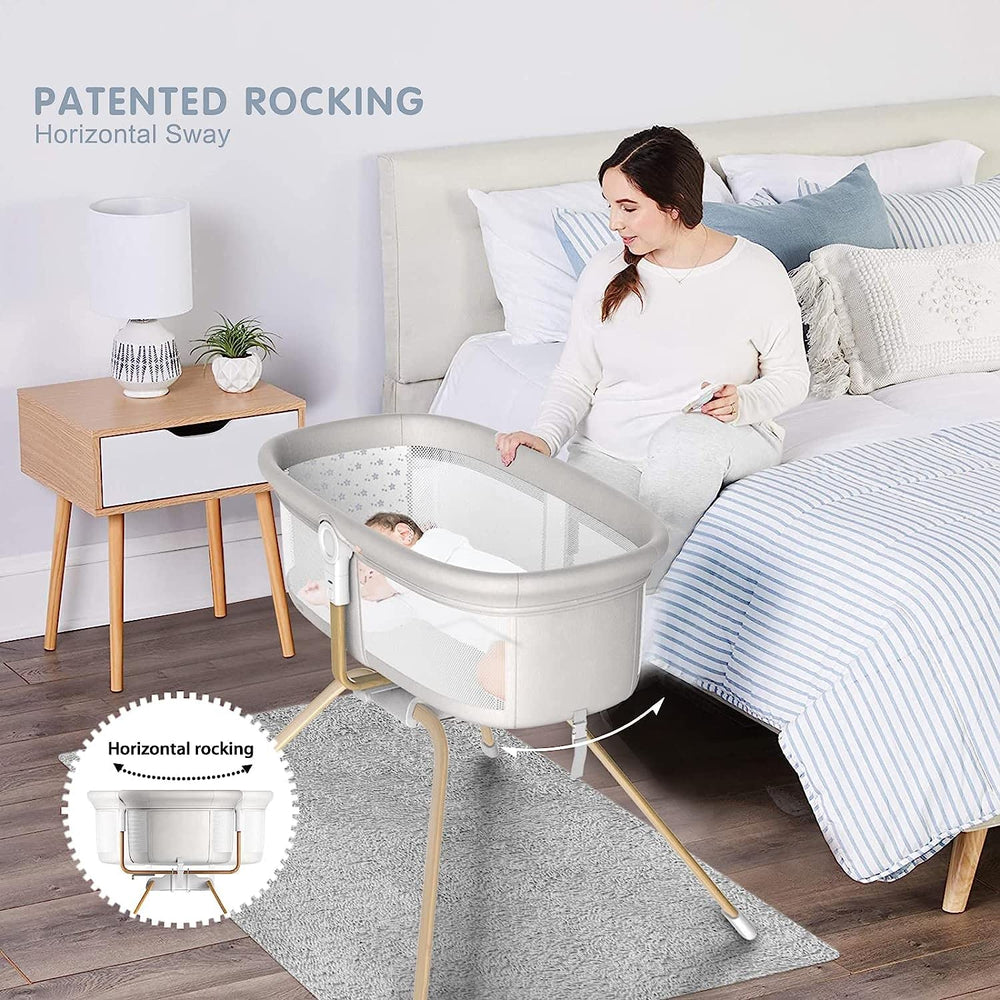 ANGELBLISS rocking mode bassinet promotes soothing rhythms for peaceful naps.