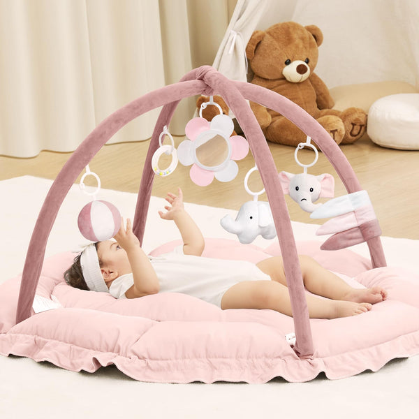 ANGELBLISS 5-in-1 baby play gym mat base supports secure, roomy playtime.