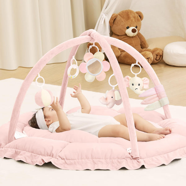 ANGELBLISS 5-in-1 play gym shows five modes for growing babies.