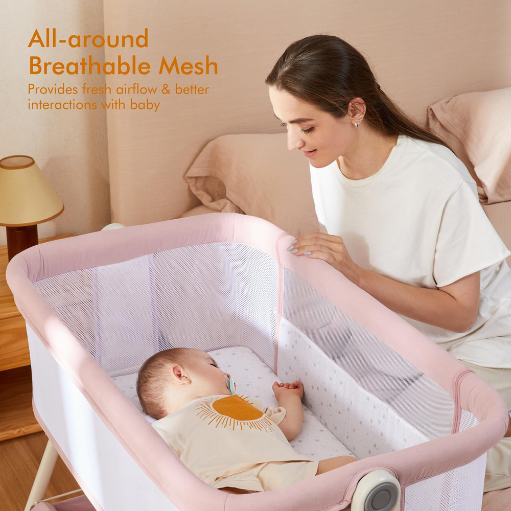 Angelbliss adjustable-height bassinet fits various bed setups
