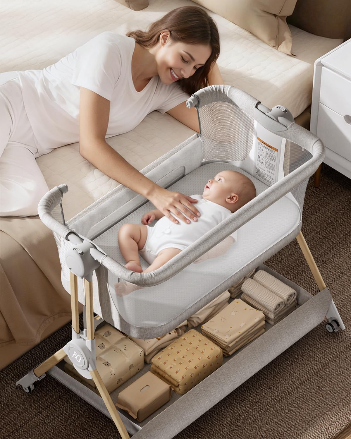 ANGELBLISS baby bassinet bedside height adjustment aligns with bed