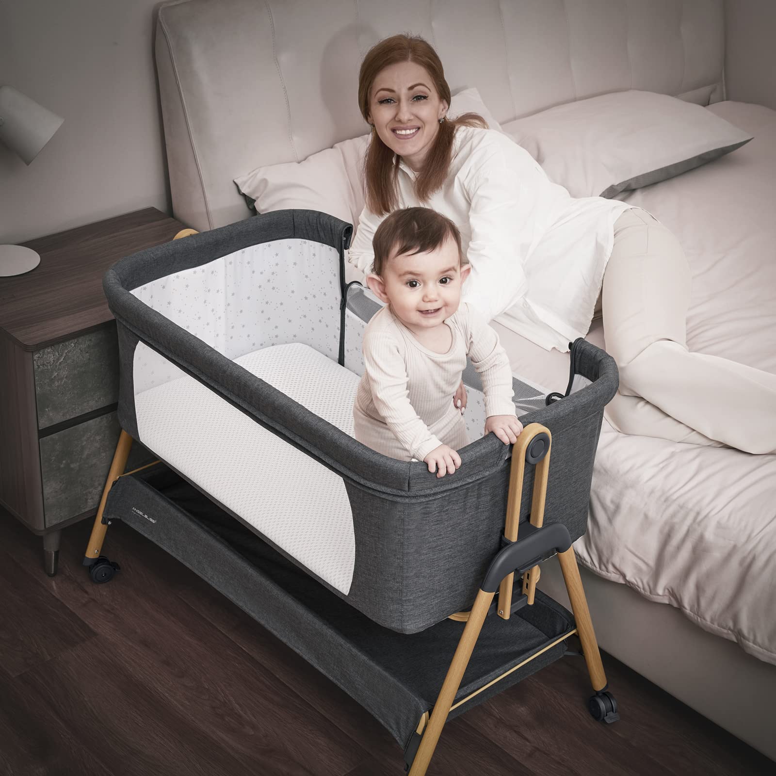 ANGELBLISS bassinet height adjustments six levels for adaptable sleep