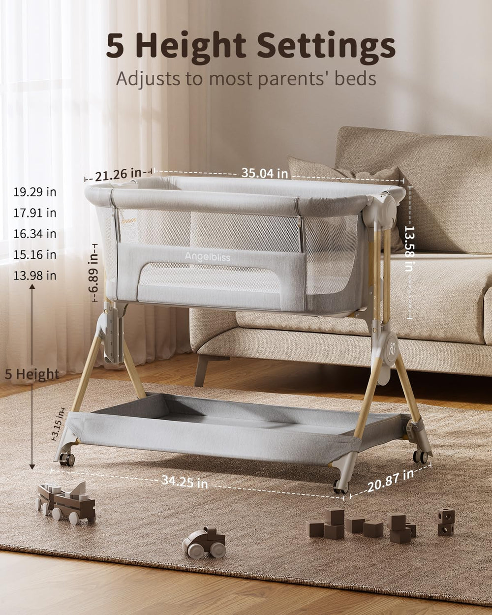 ANGELBLISS baby bassinet mesh sides provide visibility and airflow