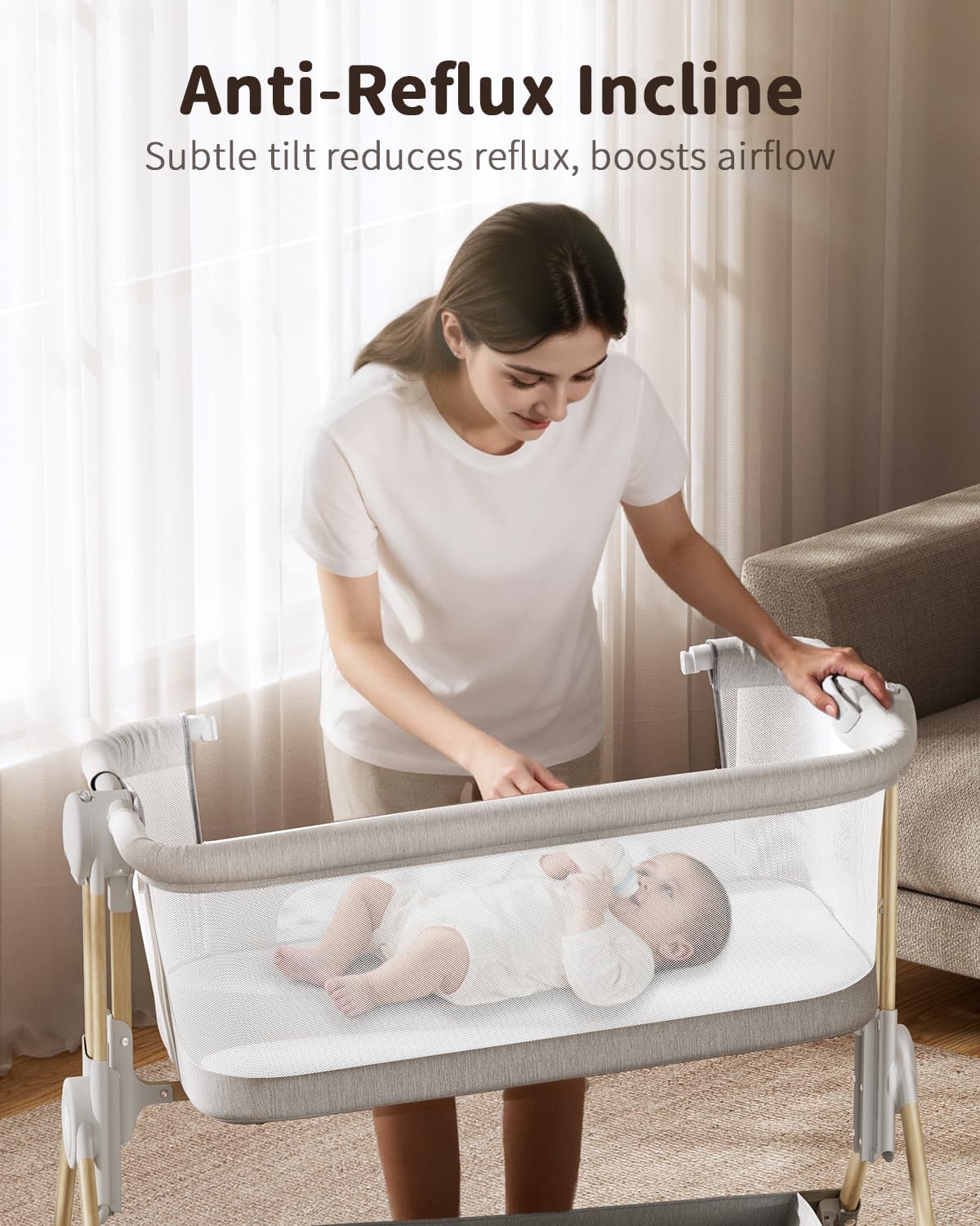 ANGELBLISS baby bassinet modern design with wheels for room-to-room movement