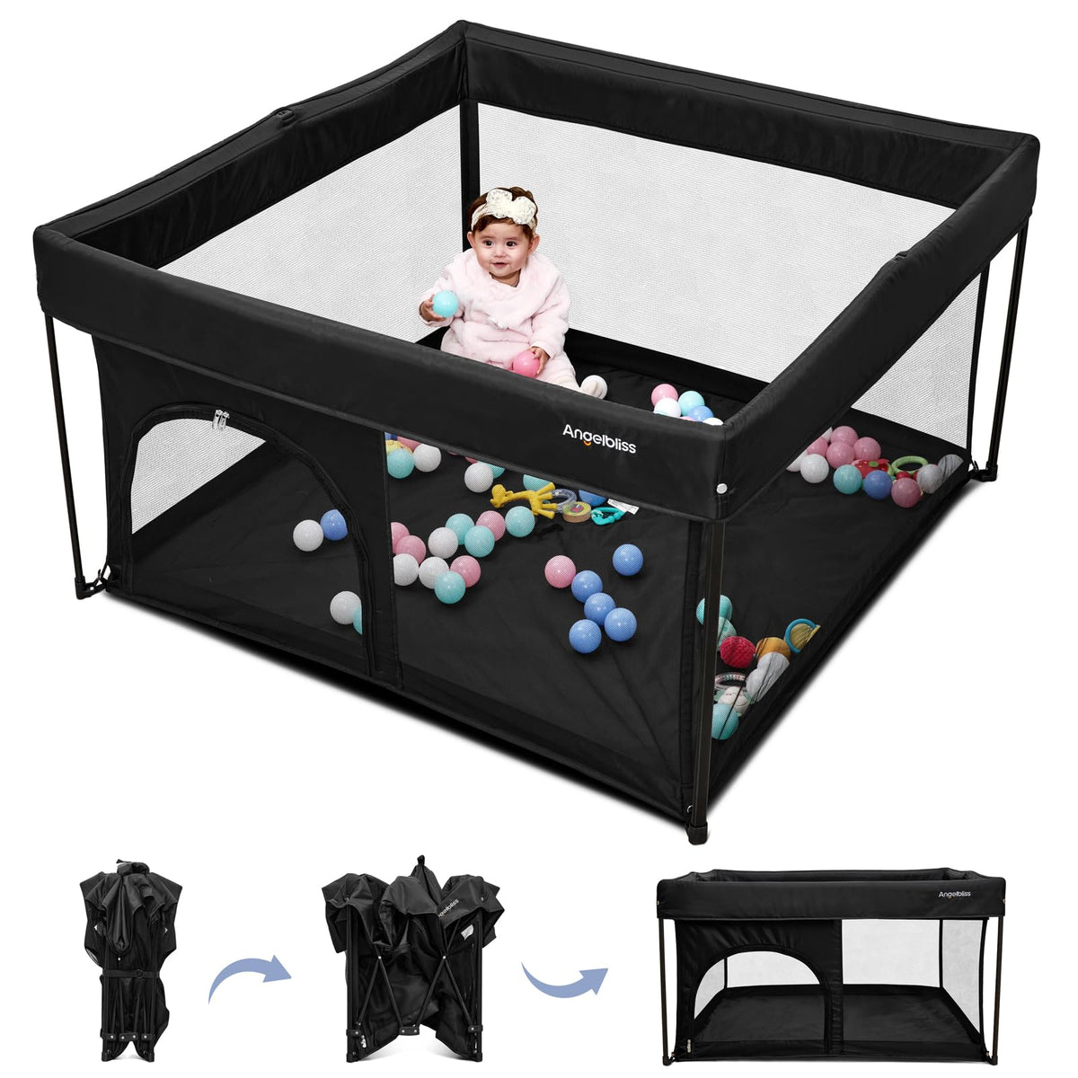 ANGELBLISS baby playpen, 50x50 foldable design enables easy setup and safe, contained play.