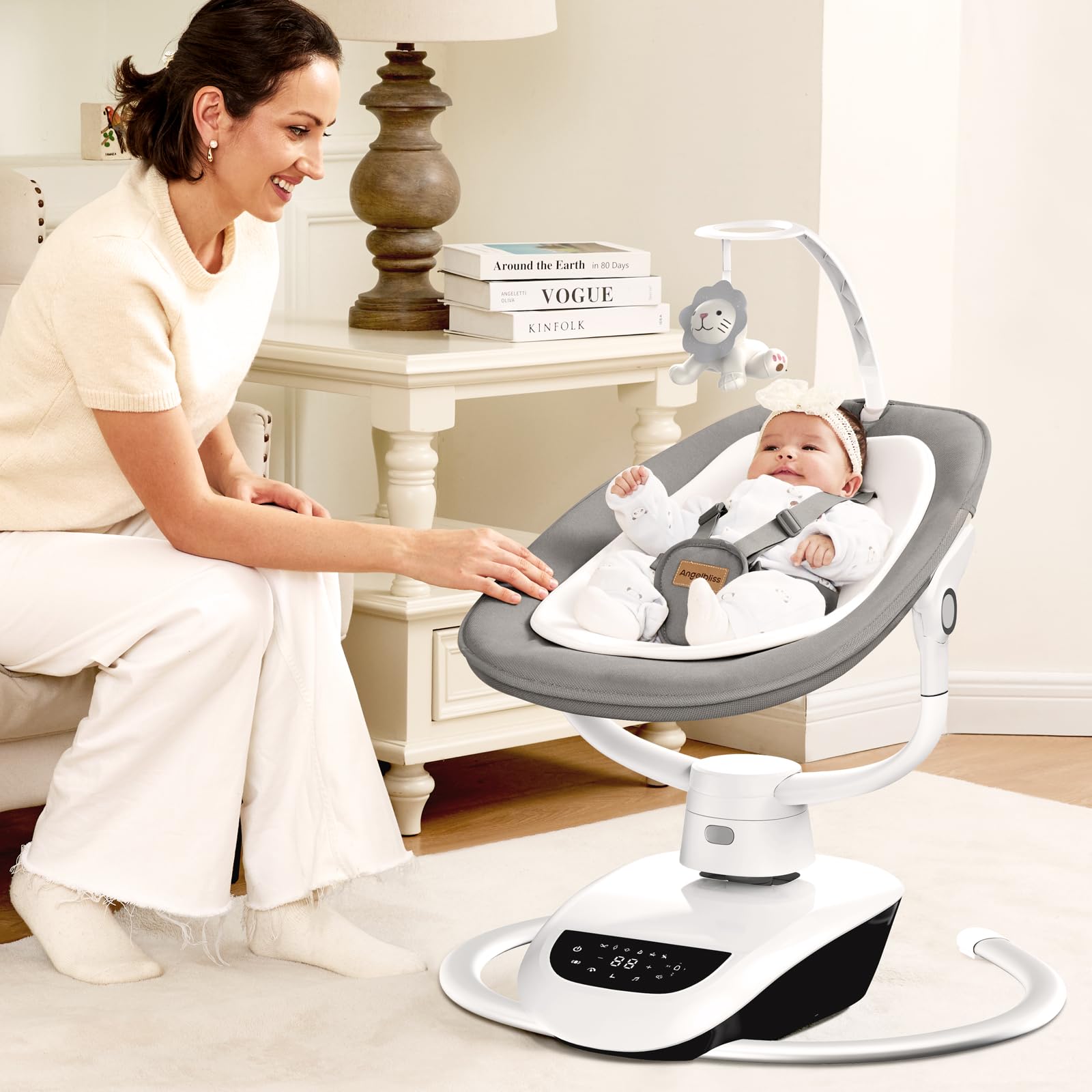 Angelbliss swing offers 13 lullabies and nature sounds for soothing