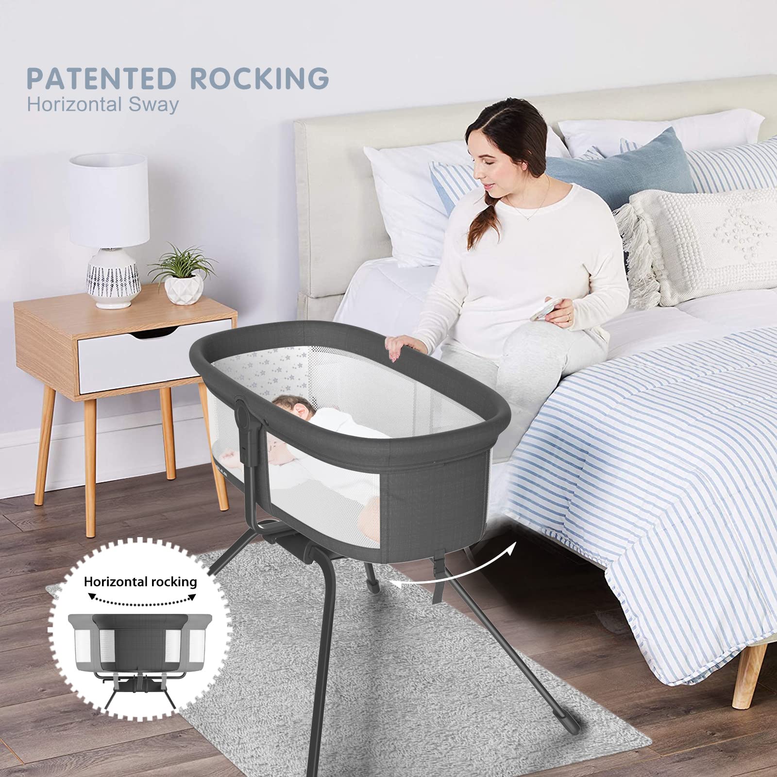 ANGELBLISS bedside sleeper in convertible design for easy nursing and sleep.