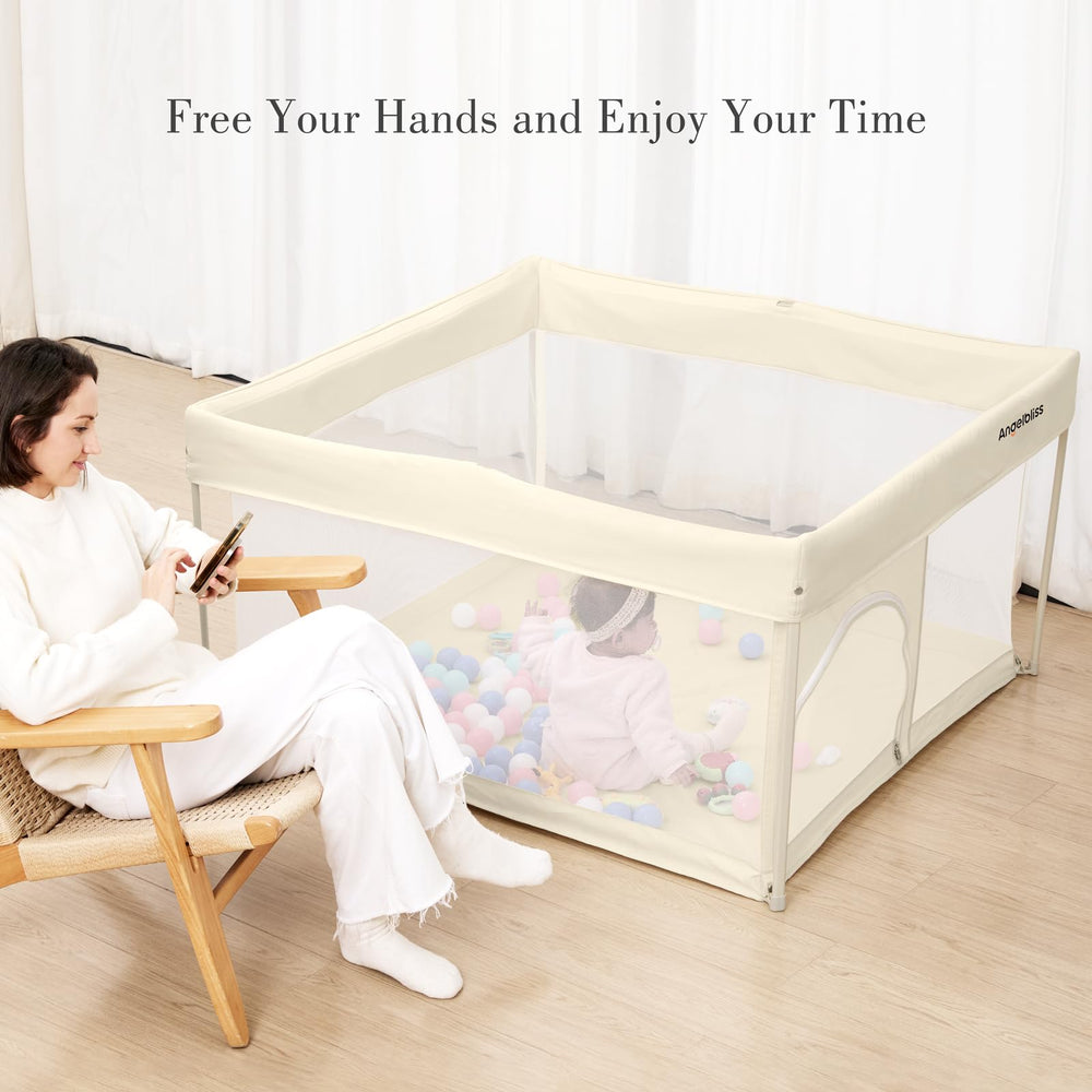 ANGELBLISS out-of-the-box ready playpen for quick setup anywhere.