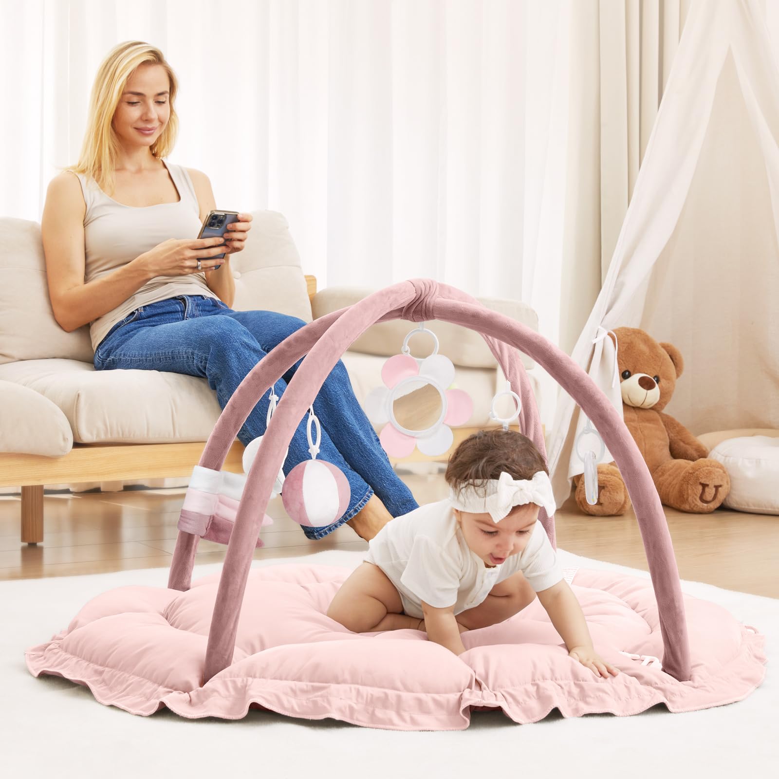 ANGELBLISS machine-washable mat simplifies cleanup after play sessions.