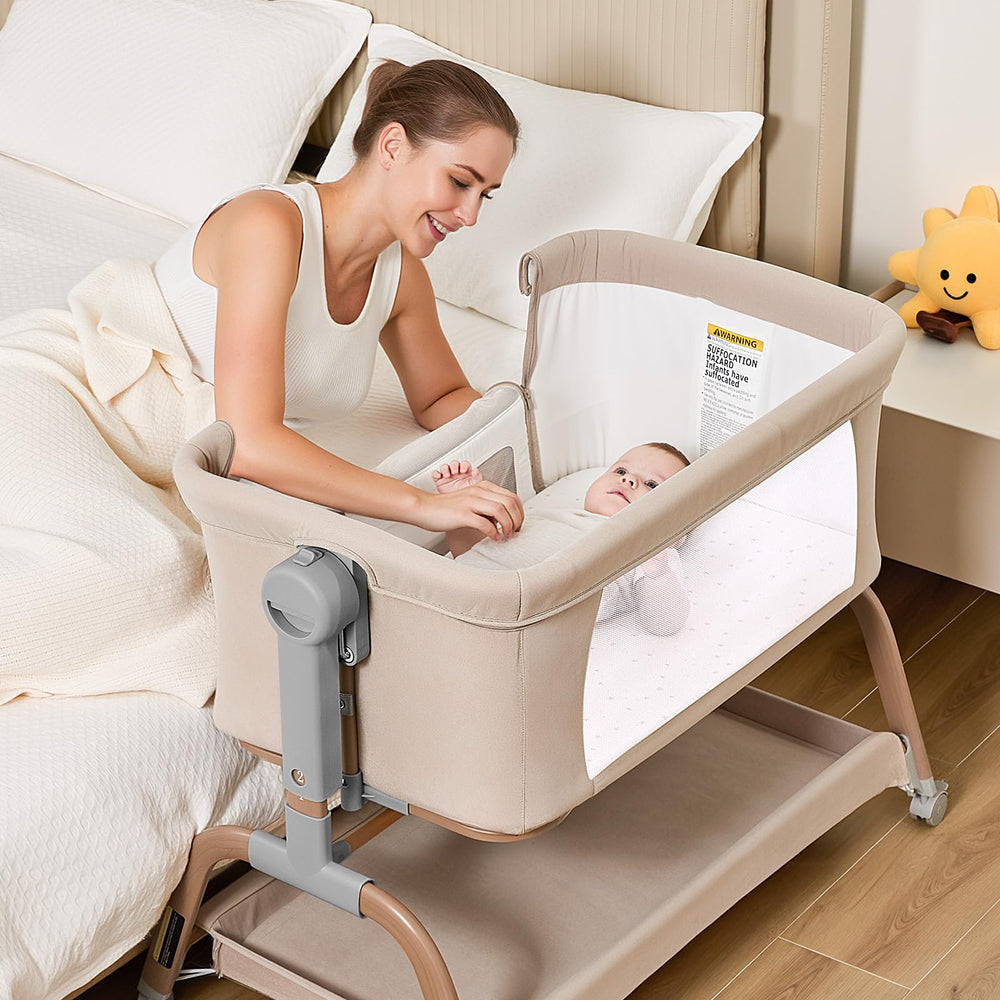 ANGELBLISS memory foam mattress provides soft yet supportive baby surface.
