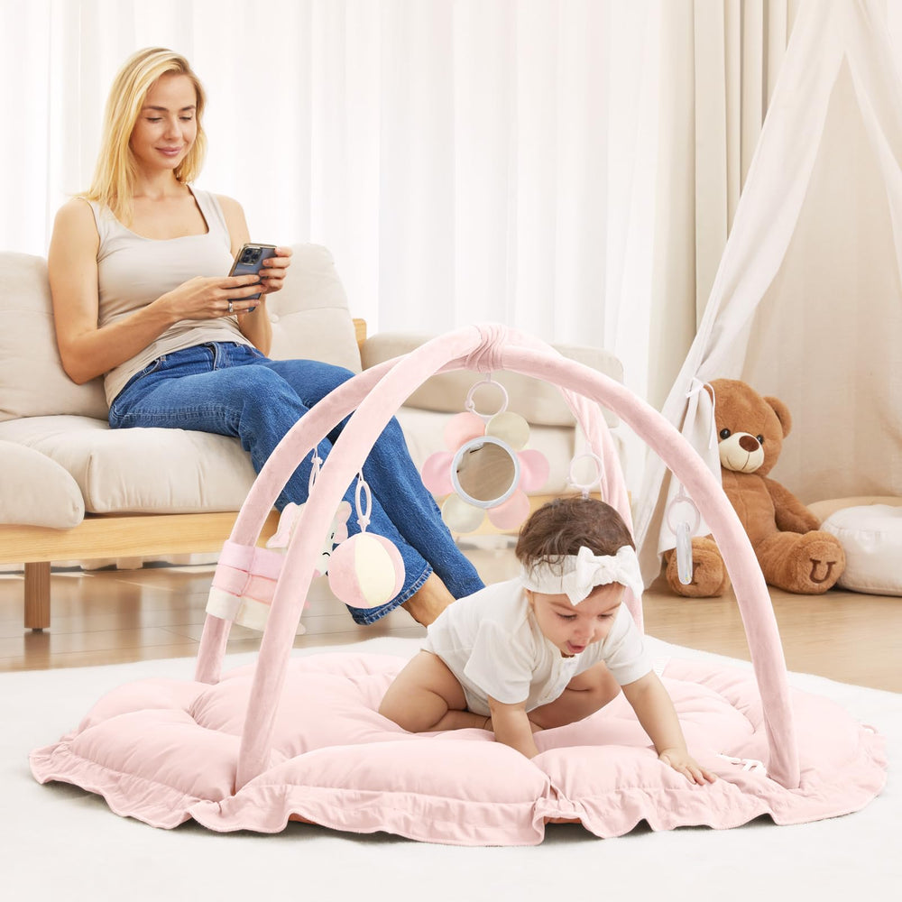 ANGELBLISS pink-toned mat blends with modern decor.