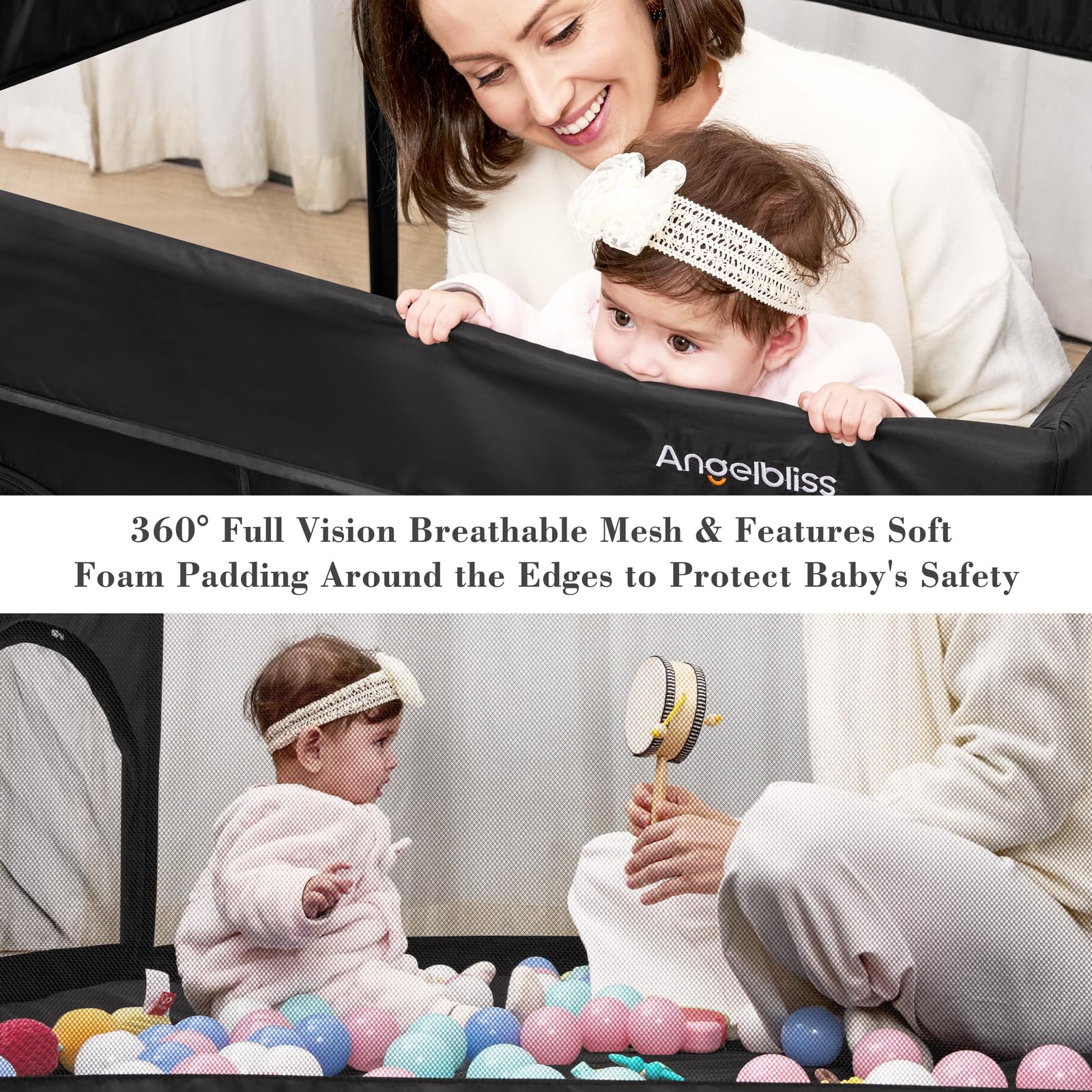 ANGELBLISS reinforced steel frame with non-slip base stays steady during play.