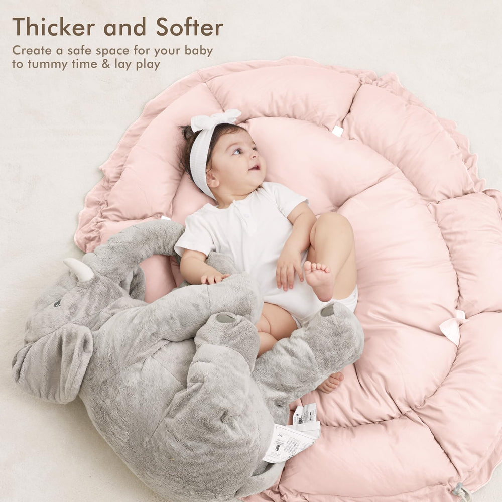 ANGELBLISS reversible plush surface provides cozy cushioning for tummy time.