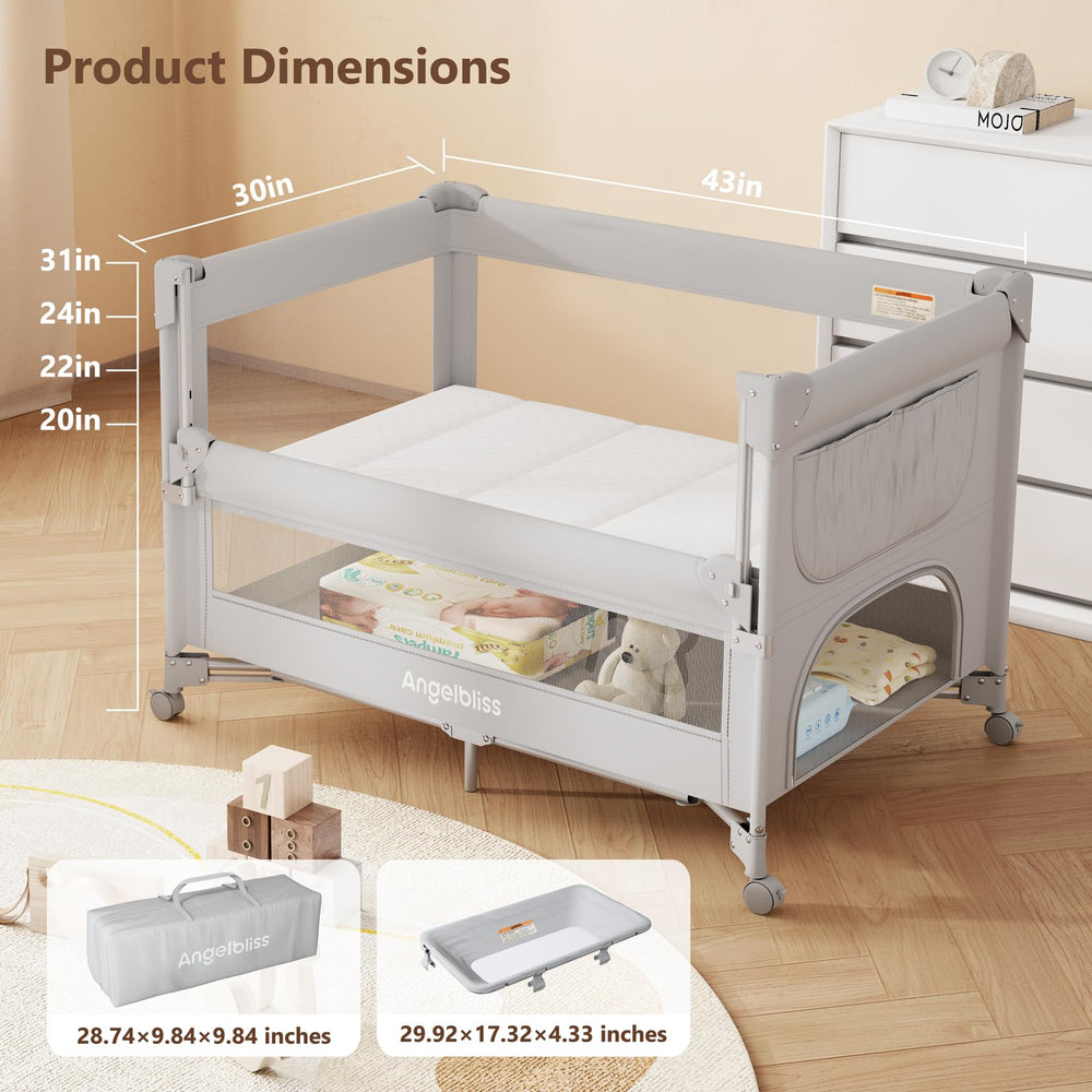 ANGELBLISS pack-and-play diaper changer keeps essentials within reach.