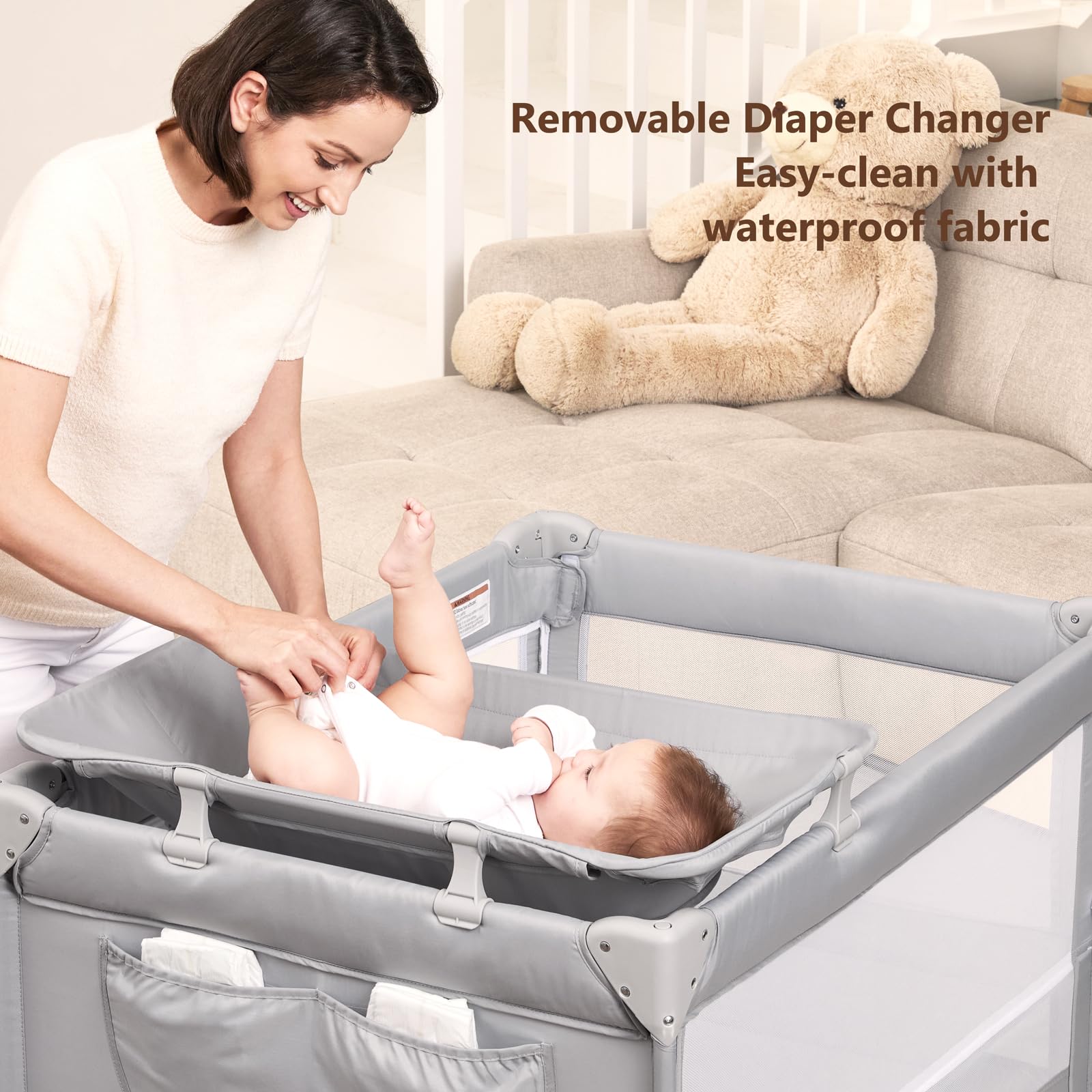 ANGELBLISS removable diaper changer with wipe-clean fabric for quick cleanup.