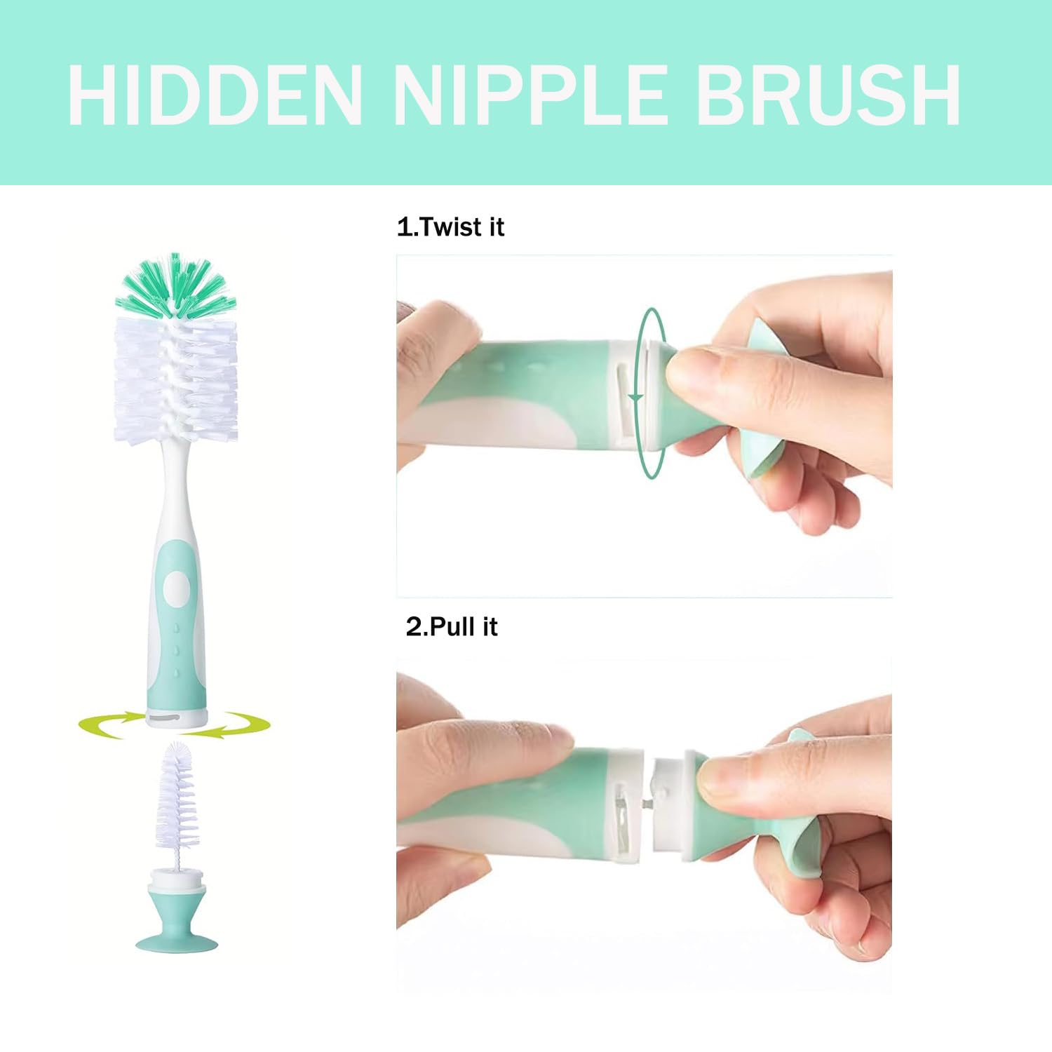 Anivona bottle brush stand with suction cup for convenient drying.