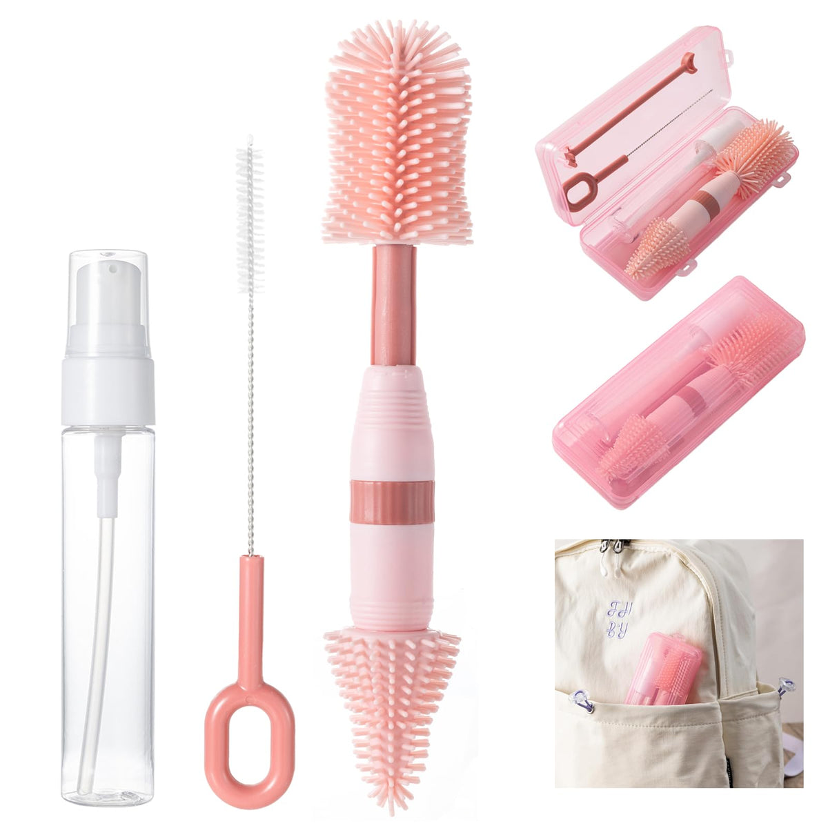 Anivona 6-in-1 travel bottle brush kit with compact design for bottles