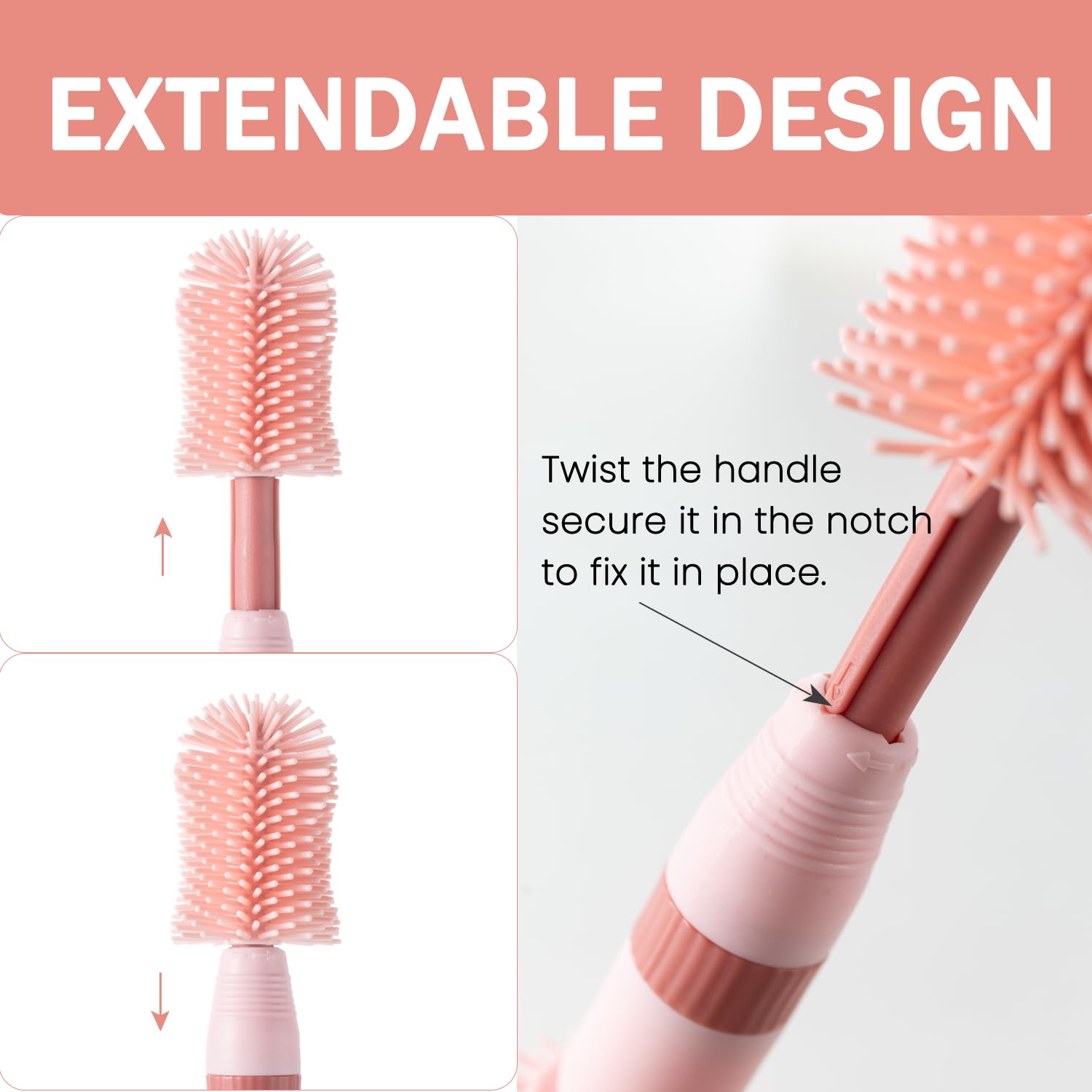 Anivona travel bottle brush showing built-in drying rack for quick air drying