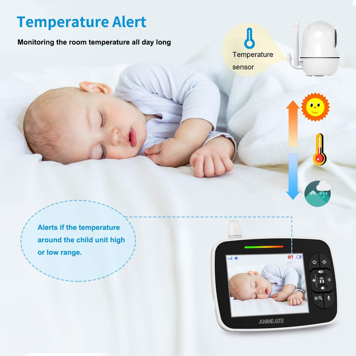 ANMEATE baby monitor lullabies and talkback for soothing interaction