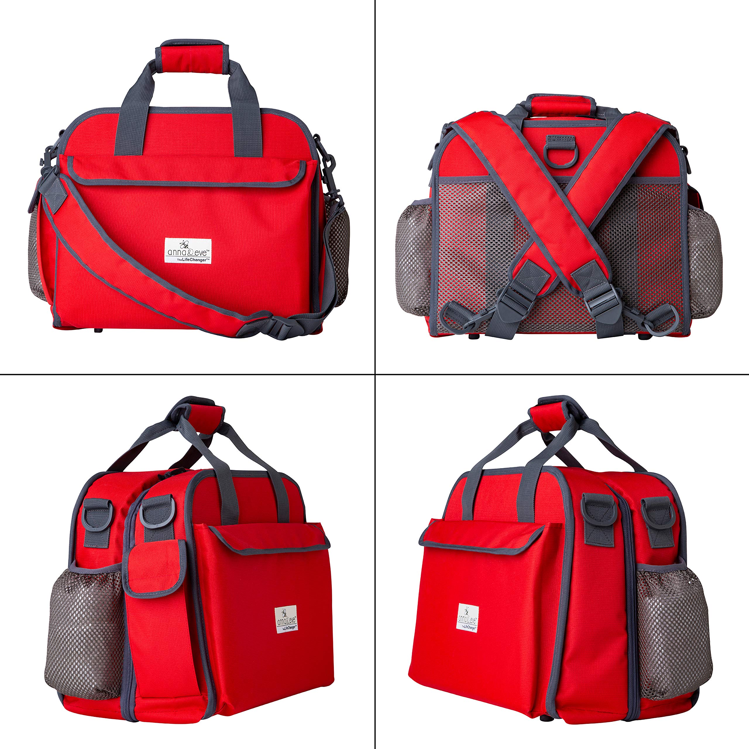 Convertible straps on Anna & Eve bag switch between backpack, shoulder, and messenger styles.