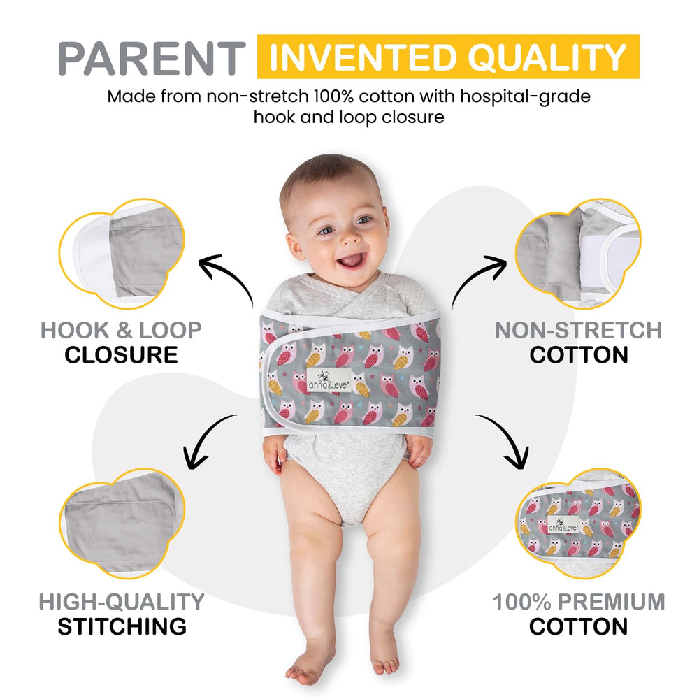 Anna and Eve hip-healthy swaddle design supports natural leg movement.