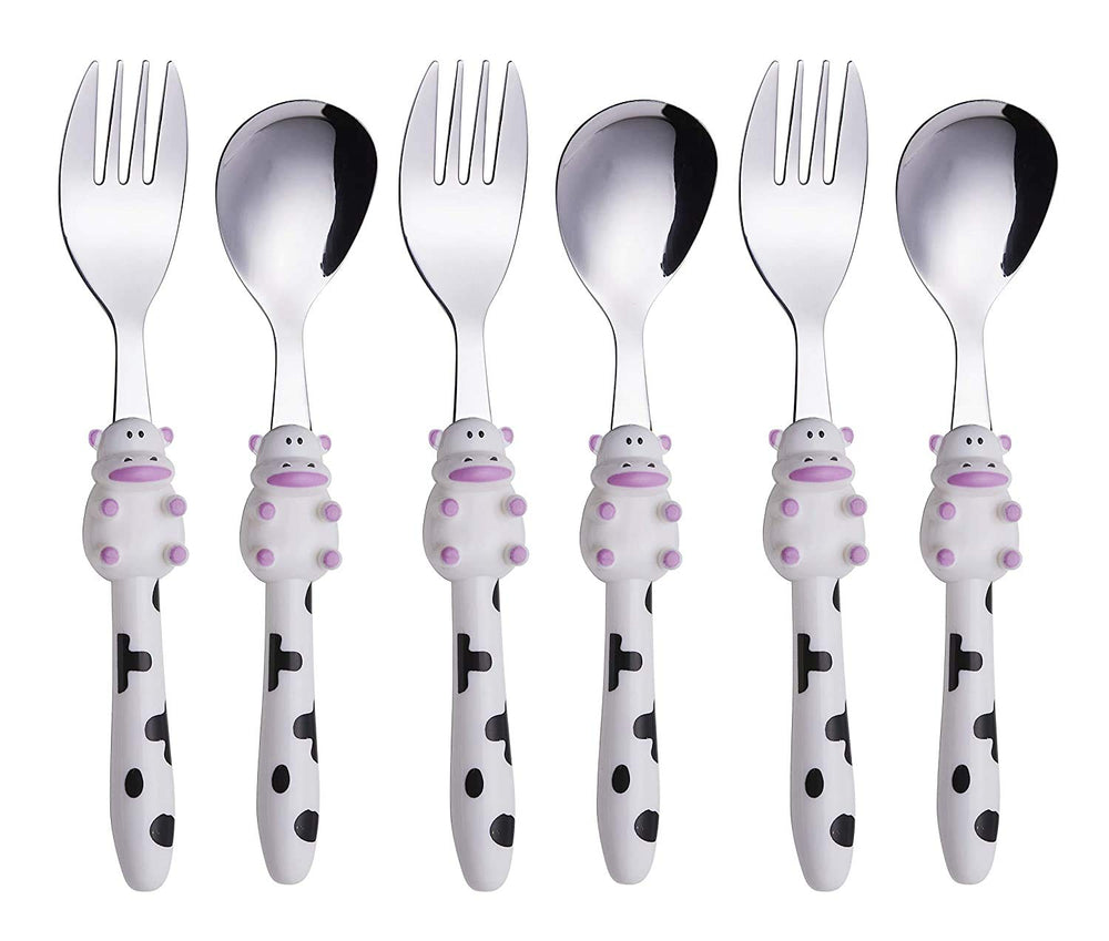 Annova Kids 6pc cow-set for kids, encouraging independent eating at meals.