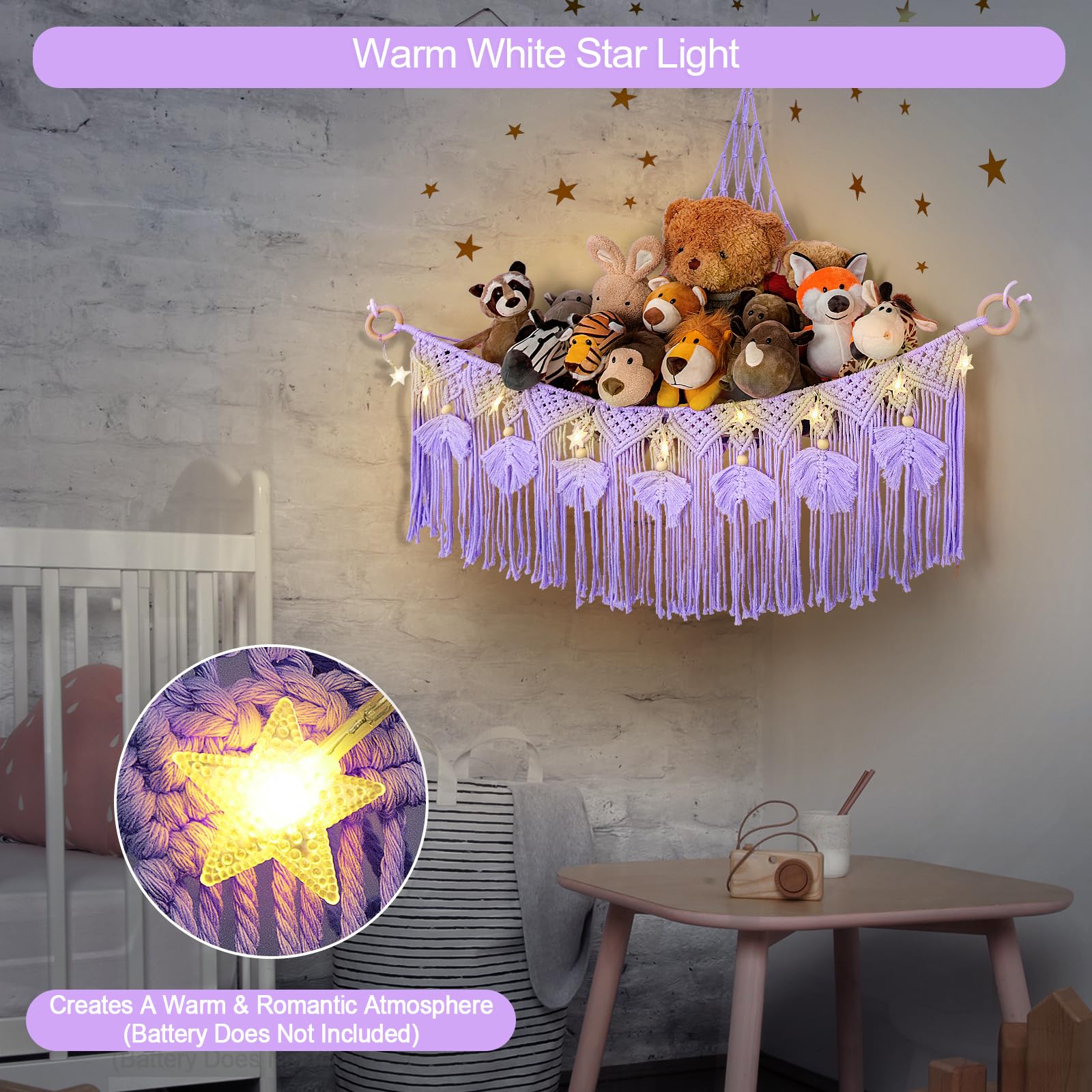ANROYE bear purple hammock shows plushies to keep play area neat
