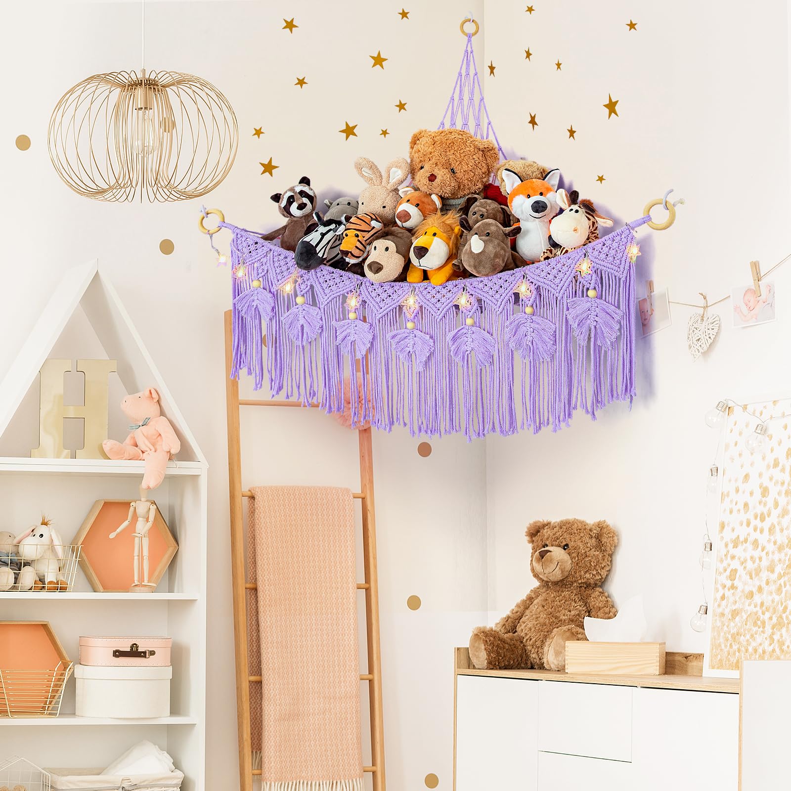 ANROYE corner hanging mesh organizer saves floor space in kids rooms