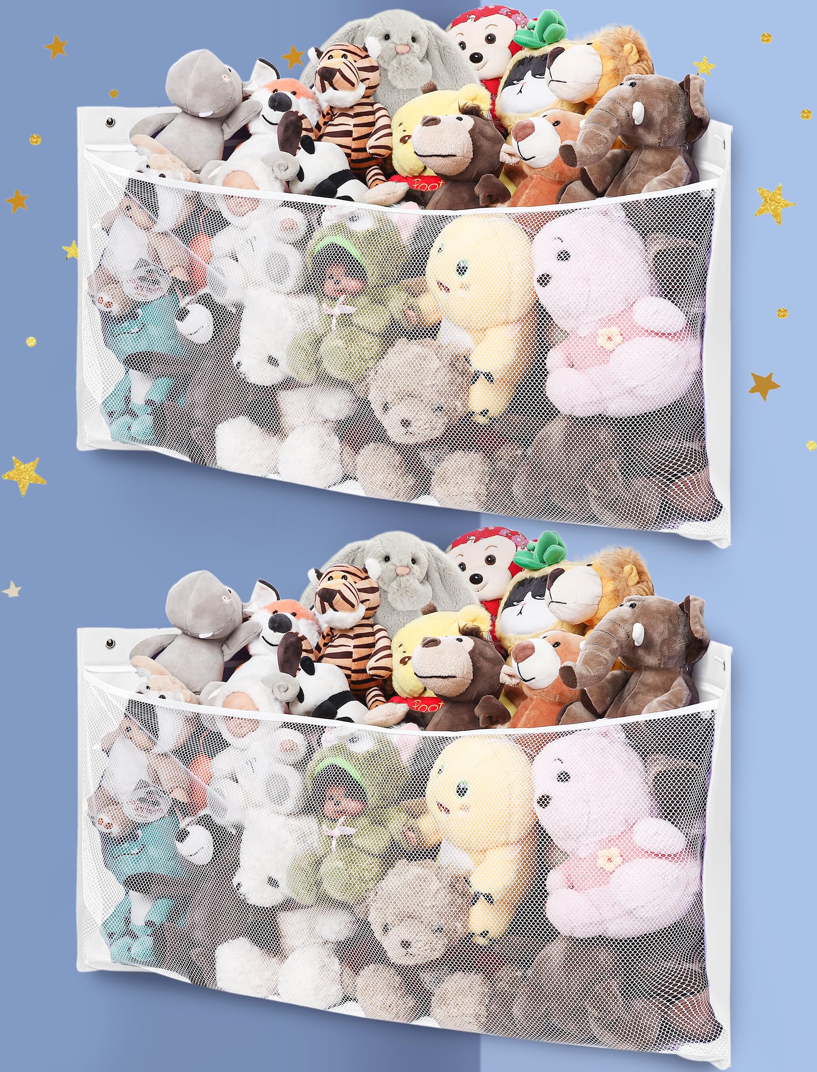 ANROYE corner-stuffed-animal storage wall hammock showcasing plush toys neatly organized