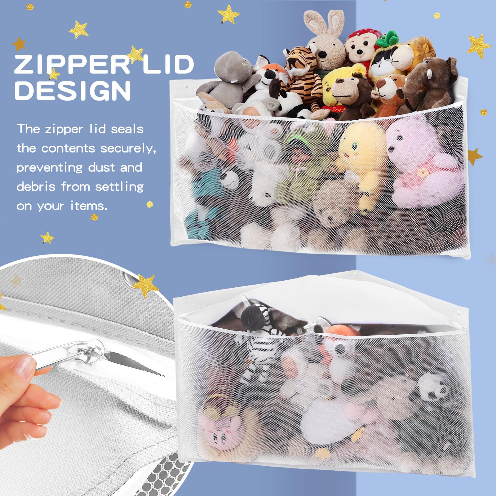 ANROYE large plushie storage wall hammock in action keeping toys tidy