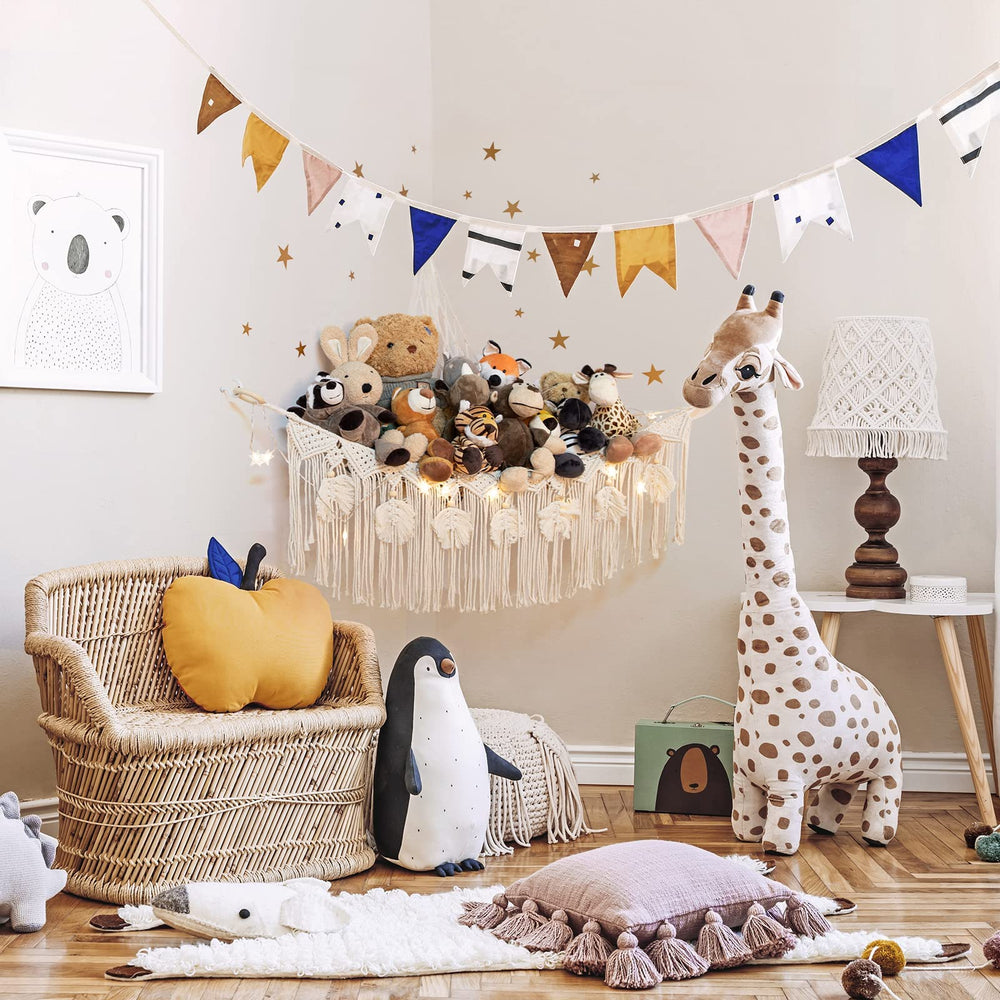 ANROYE macrame hammock tassel-edged adds boho charm while storing plush toys