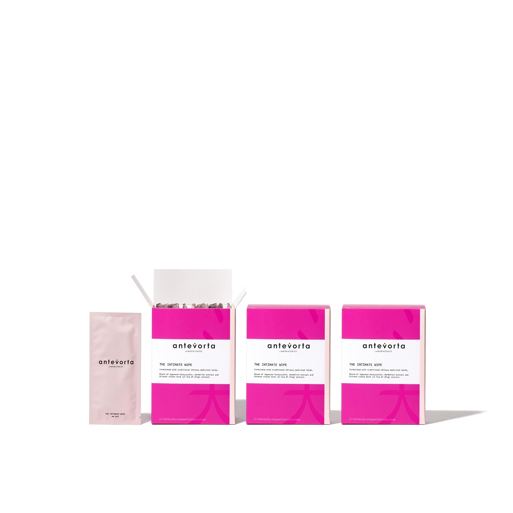 Antevorta feminine wipes bundle packaging keeps you fresh on the go.