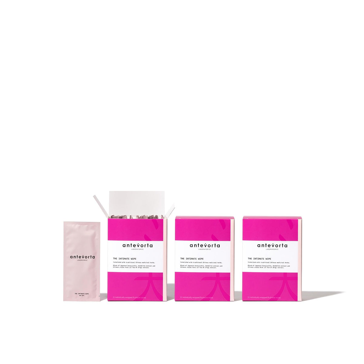 Antevorta feminine wipes bundle packaging keeps you fresh on the go.