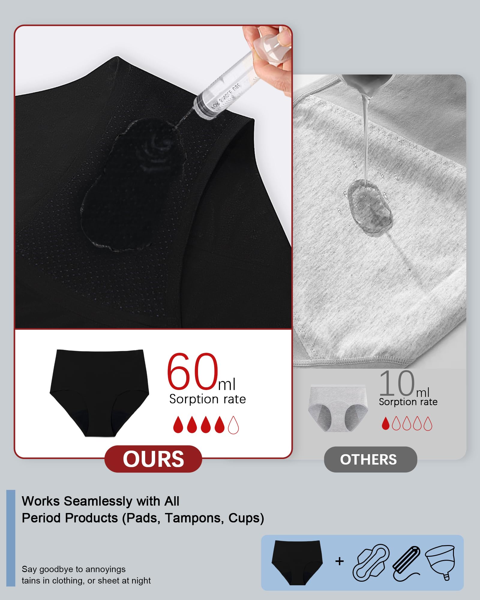 Anthuth women's period underwear absorbent zone closeup demonstrates fast-drying, skin-friendly moisture management.