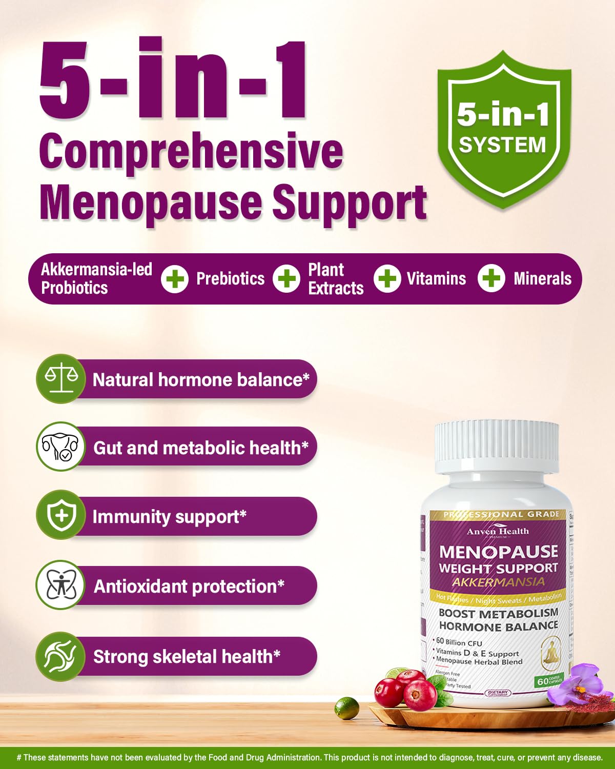 Anven Health Akkermansia CFUs capsules close view suggests gut-friendly support.