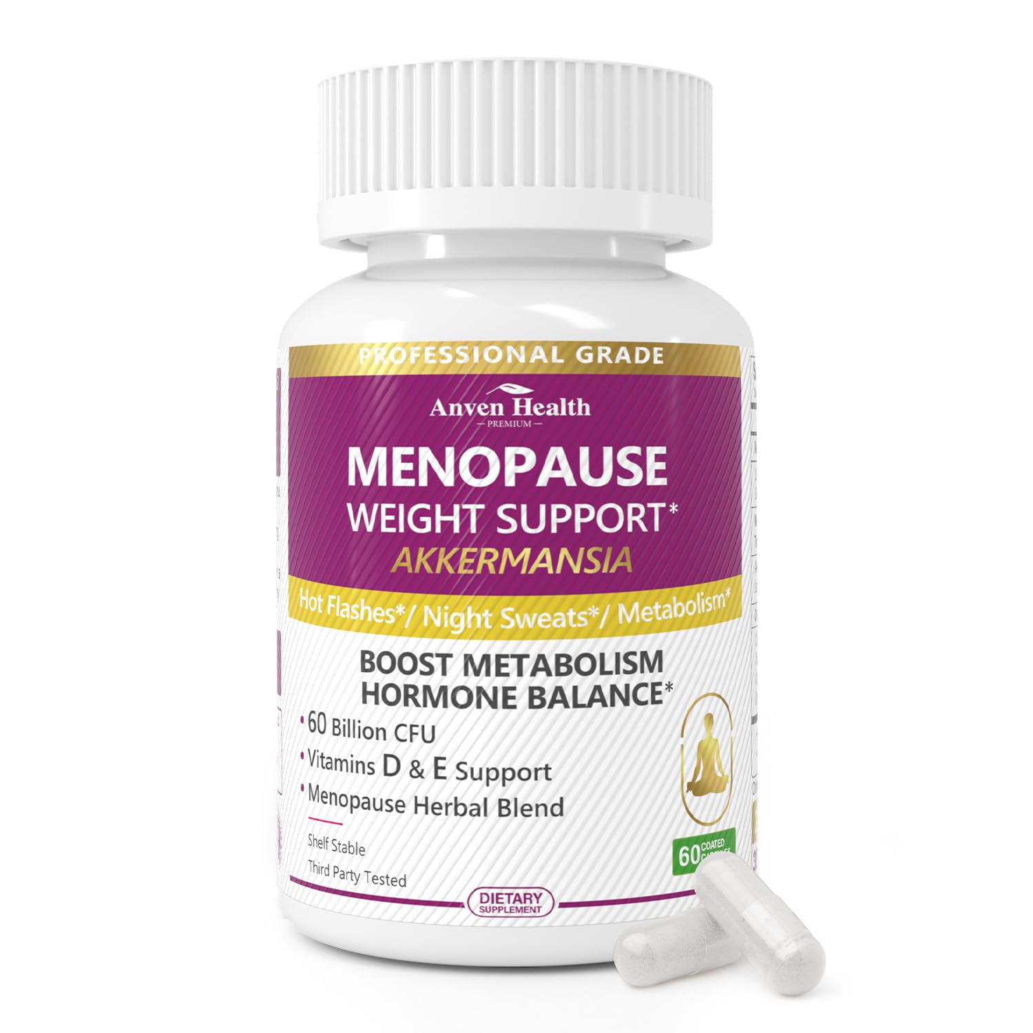 Anven Health menopause bottle front promotes daily balance and ease.
