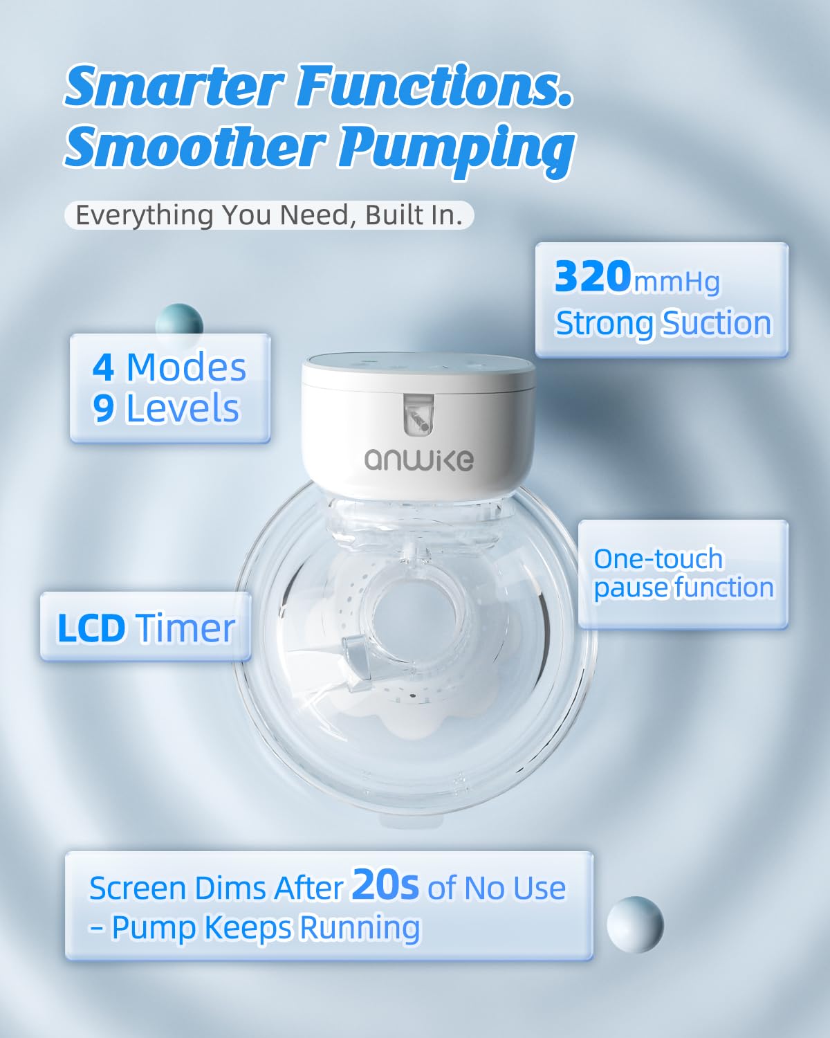 ANWike quiet breast pump operates under 45dB for discreet sessions
