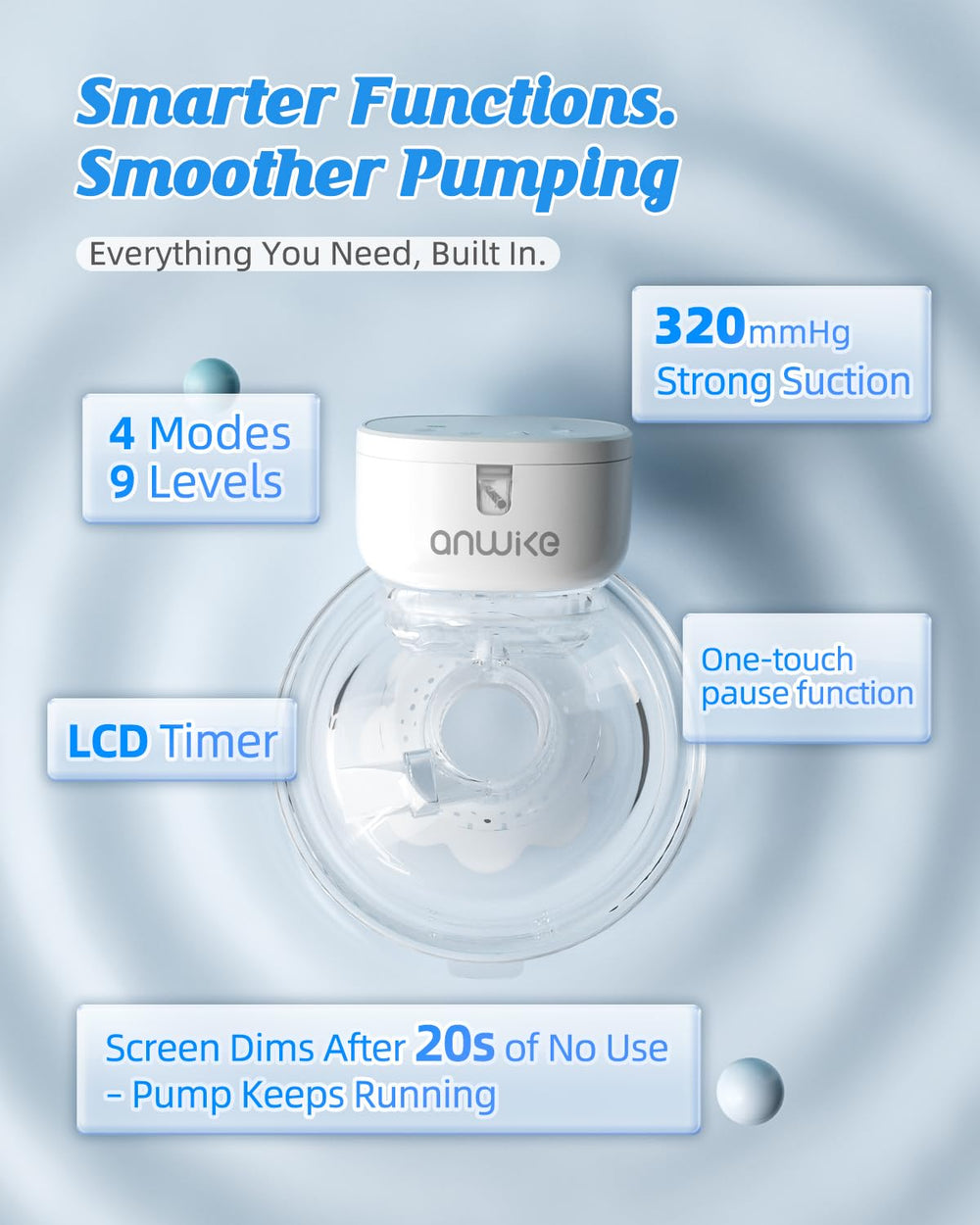 ANWike quiet breast pump operates under 45dB for discreet sessions