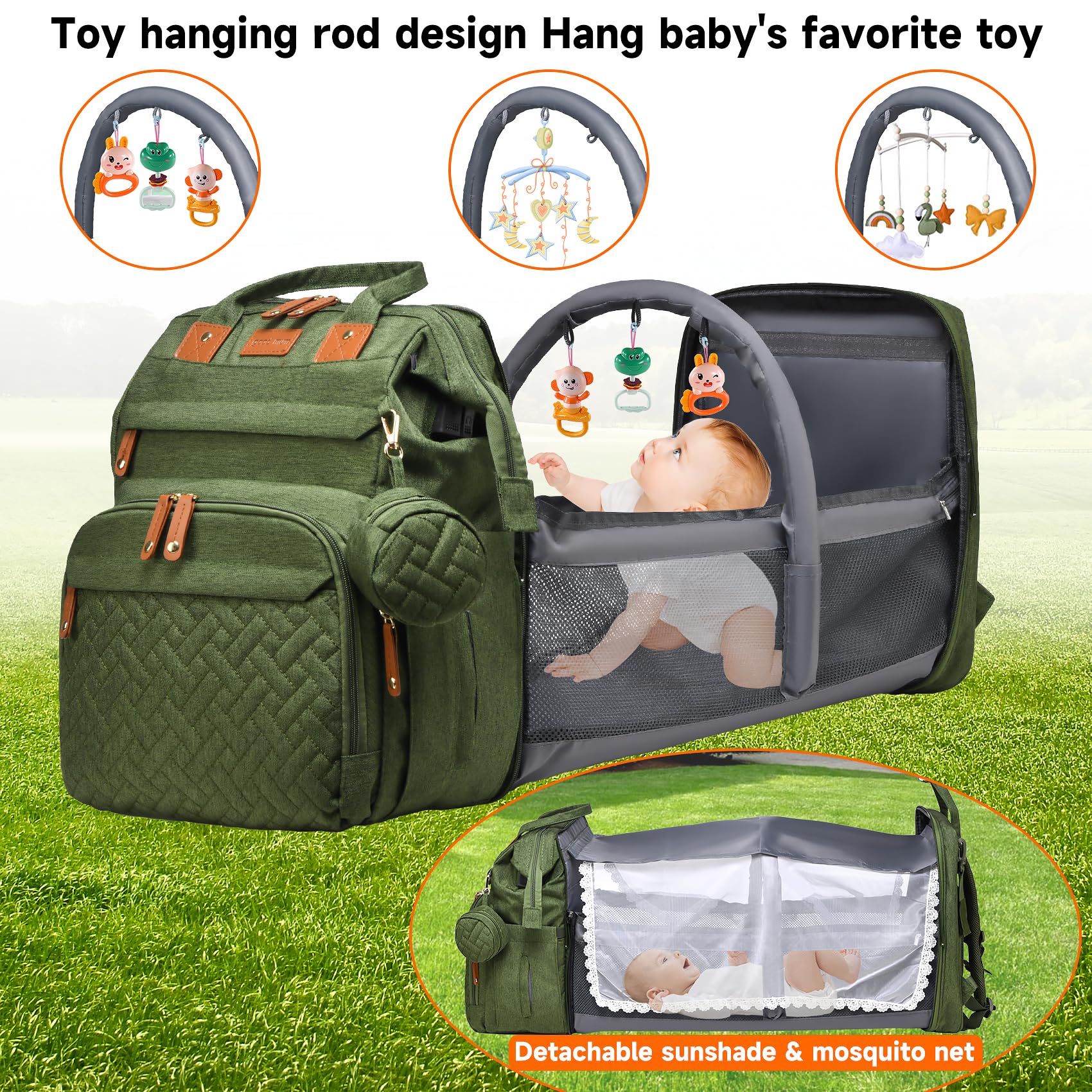ANWTOTU army green diaper bag interior organization for easy find
