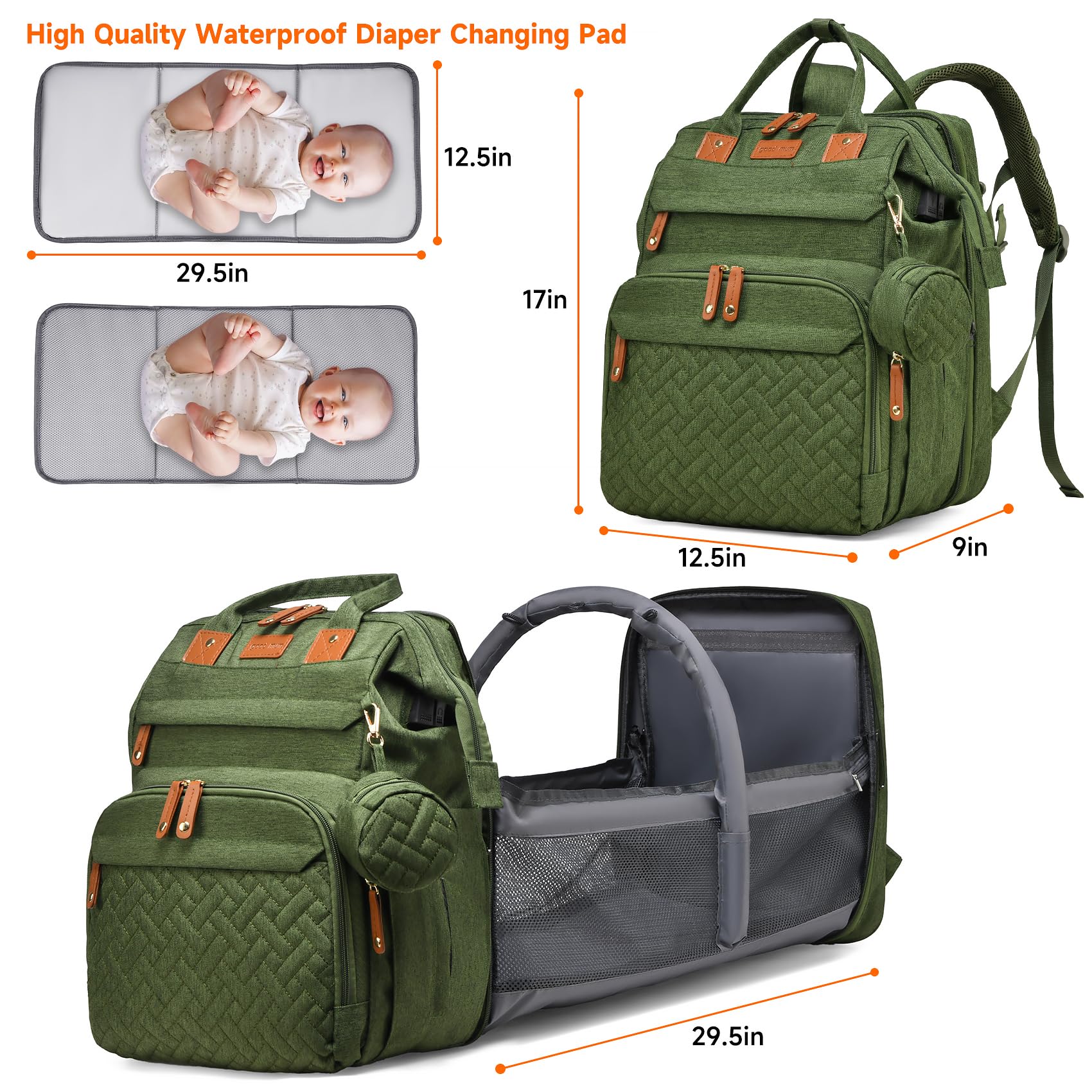 ANWTOTU diaper bag featuring stroller buckles for hands-free travel